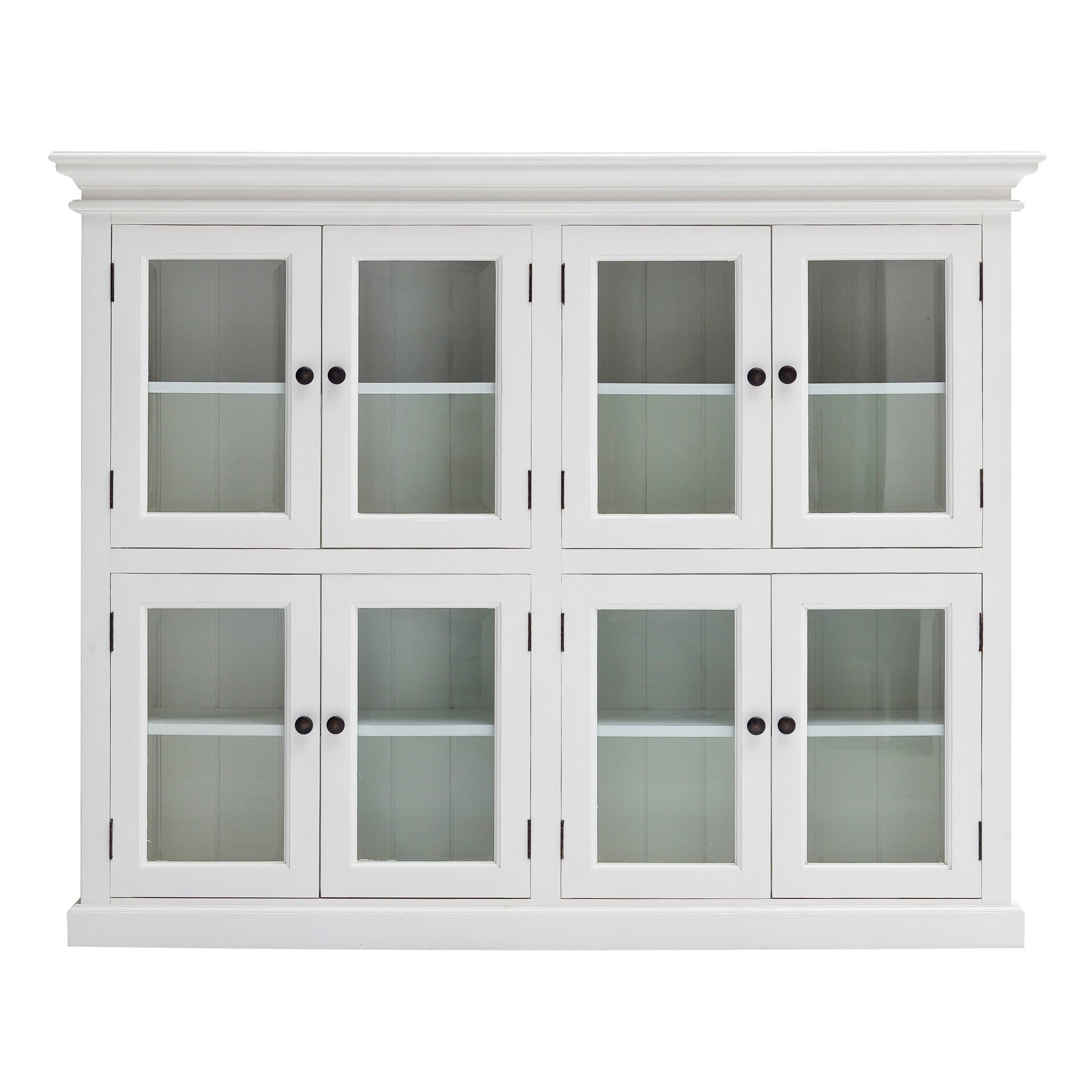 52" White Wood and Glass Two Level Storage Cabinet