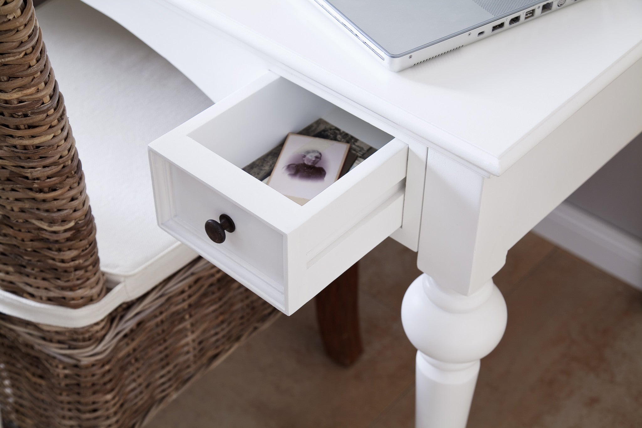 47" White Solid Wood Secretary Desk With Two Drawers