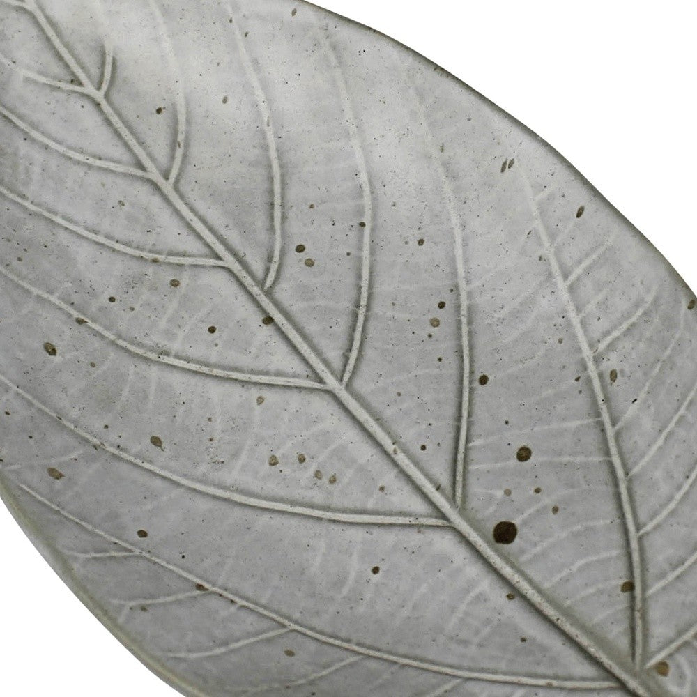 Gray Begonia Leaf Ceramic Serving Tray