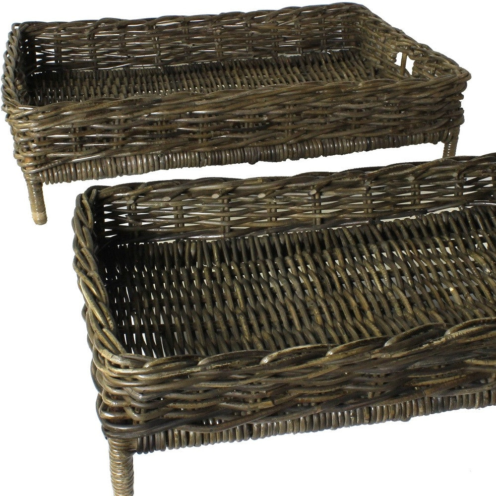 Set of Two Brown Rattan Trays