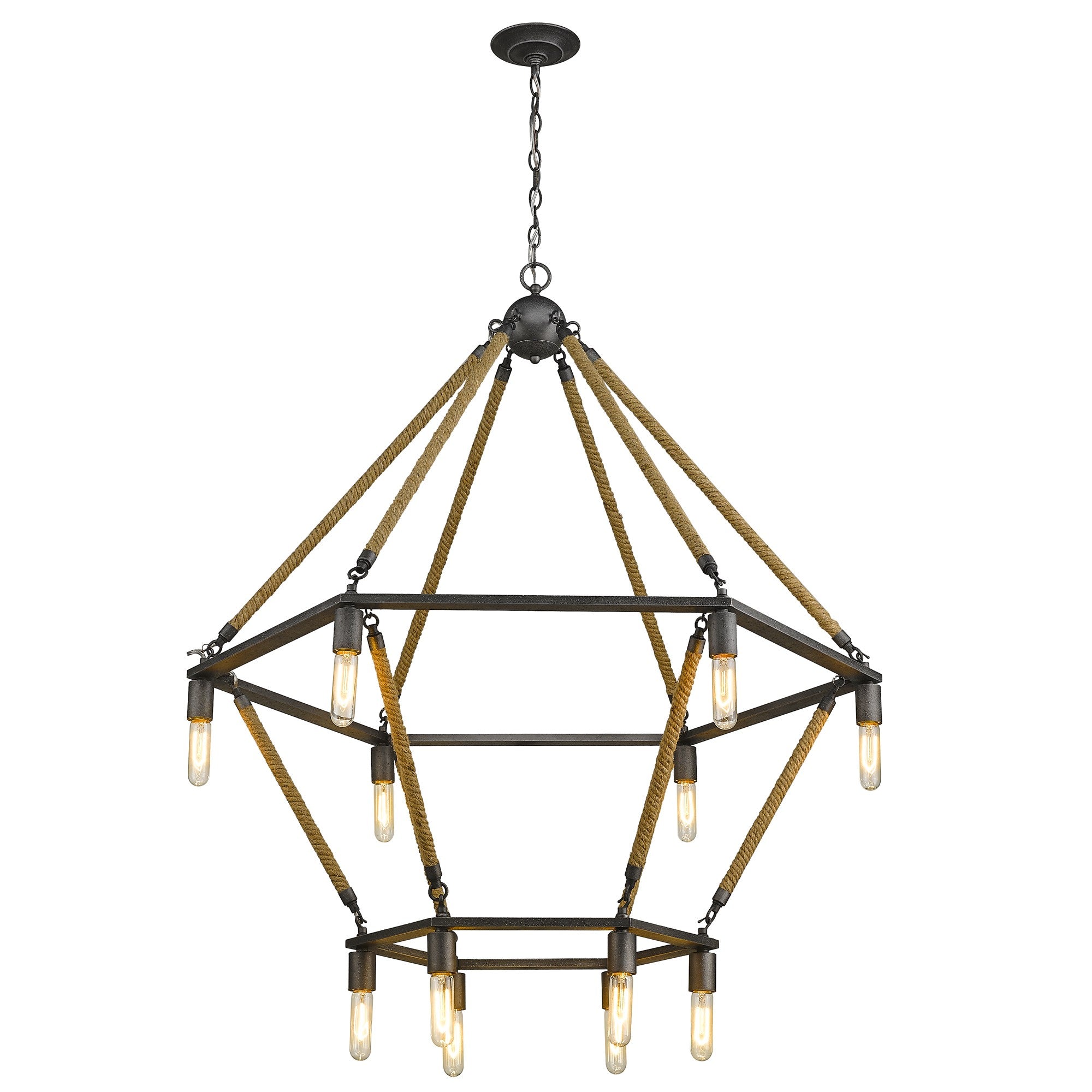 Brown and Black Twelve Light Metal Dimmable Chandelier