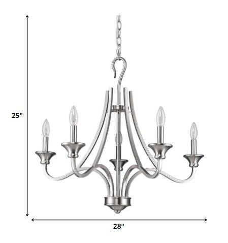 Silver Candle Style Five Light Metal Dimmable Chandelier