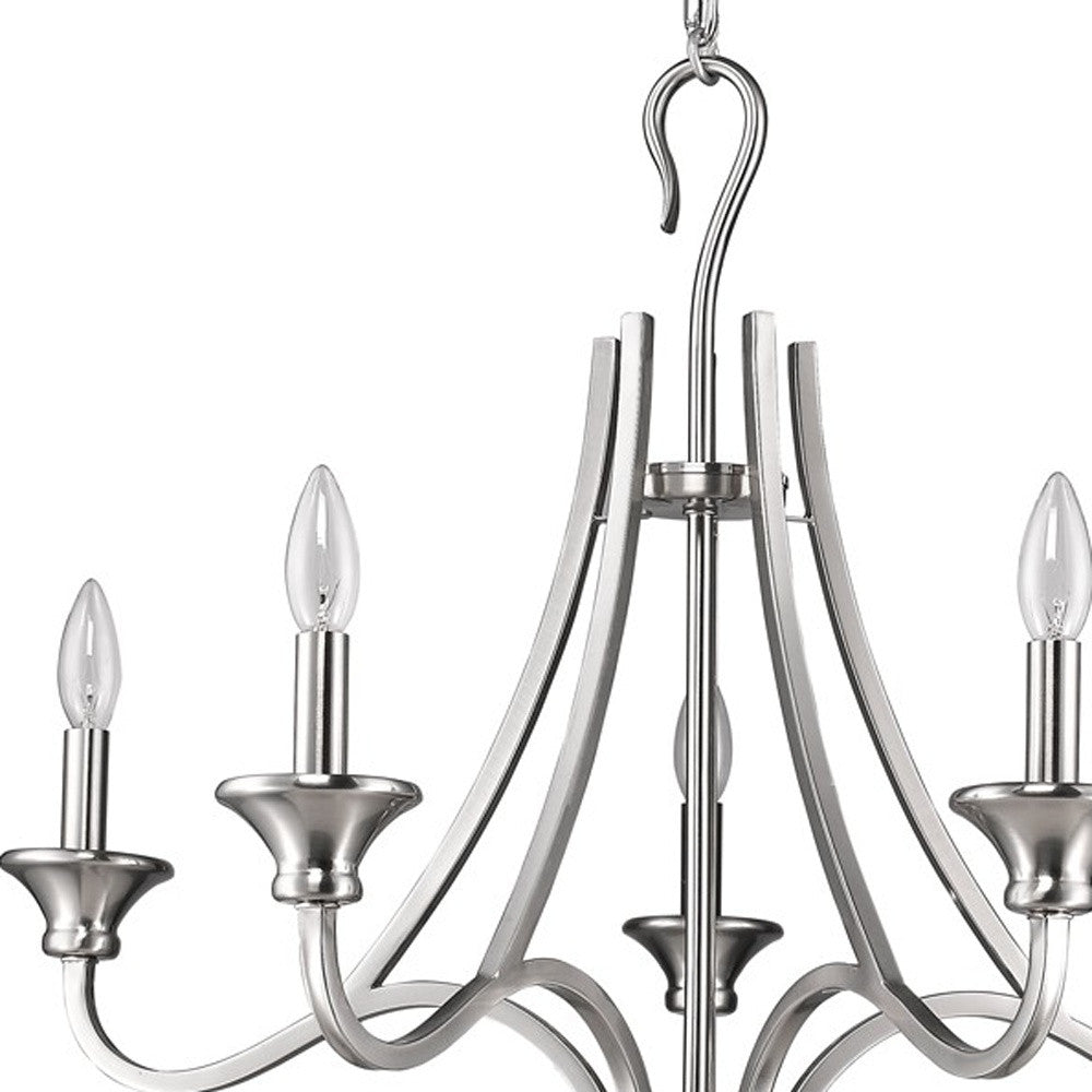 Silver Candle Style Five Light Metal Dimmable Chandelier