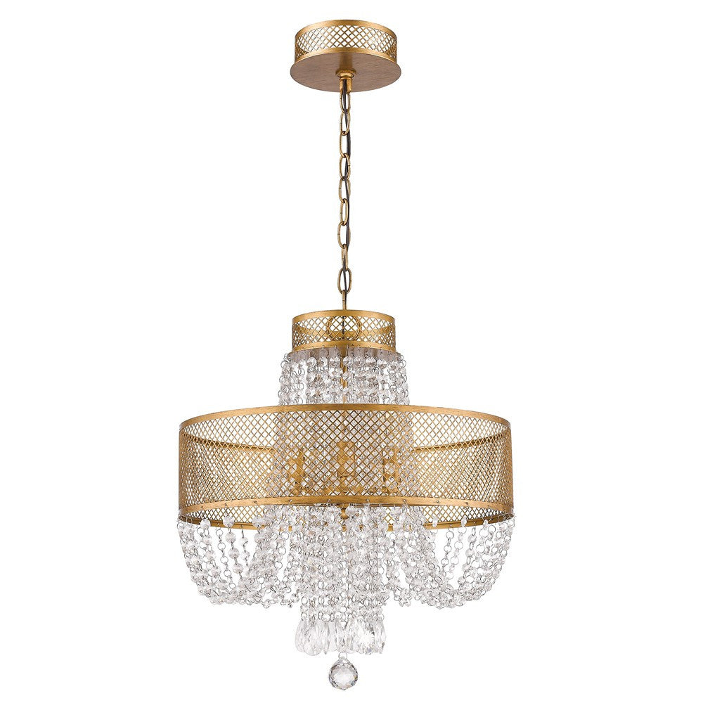 Gold Four Light Metal and Crystals Dimmable Chandelier With Shades