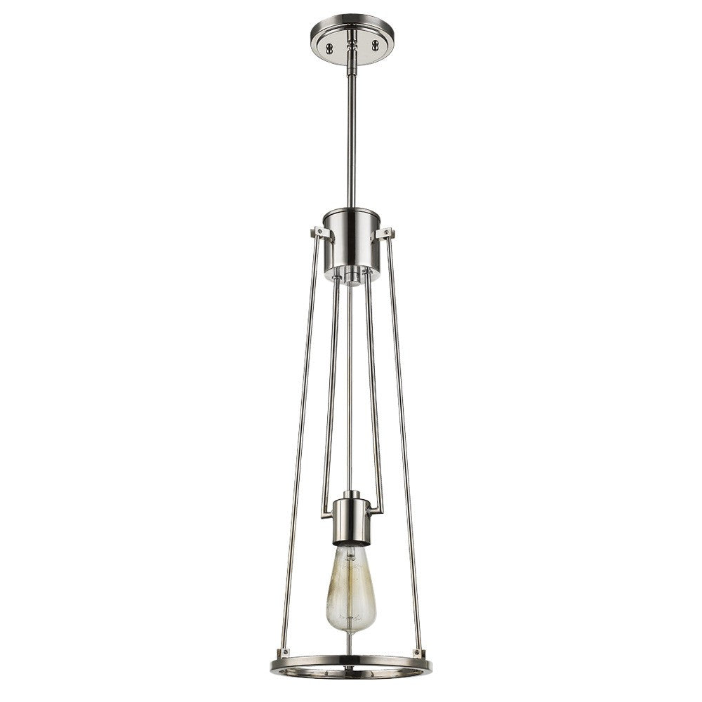 Jade 1-Light Polished Nickel Pendant With Vertical Structural Frames