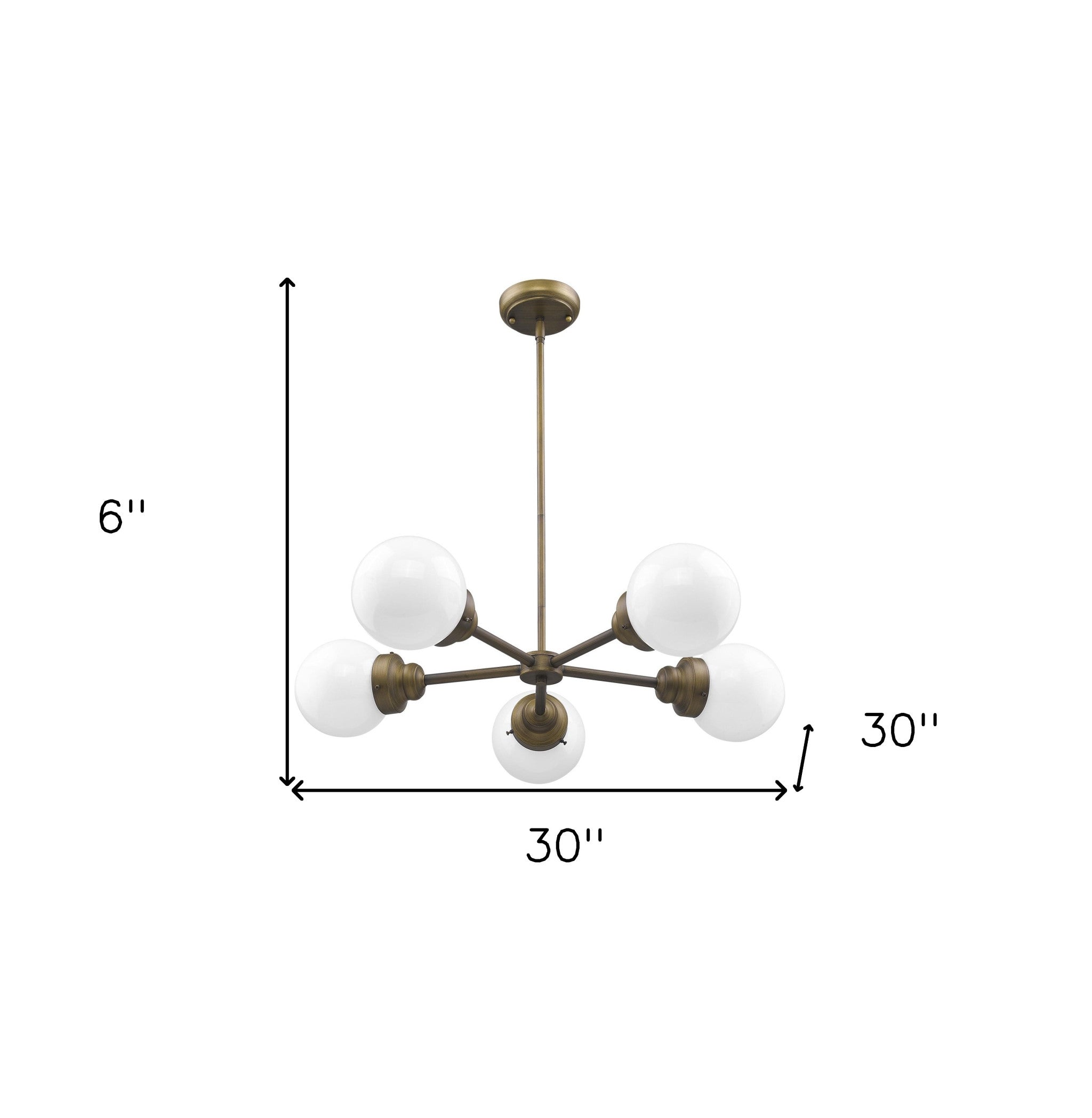 Portsmith 5-Light Raw Brass Chandelier With White Globe Shades