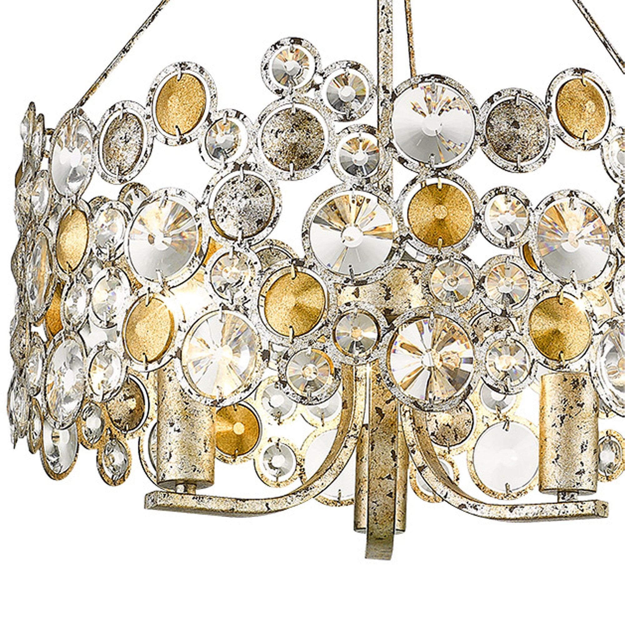 Silver Three Light Metal and Crystals Dimmable Chandelier With Silver Shades