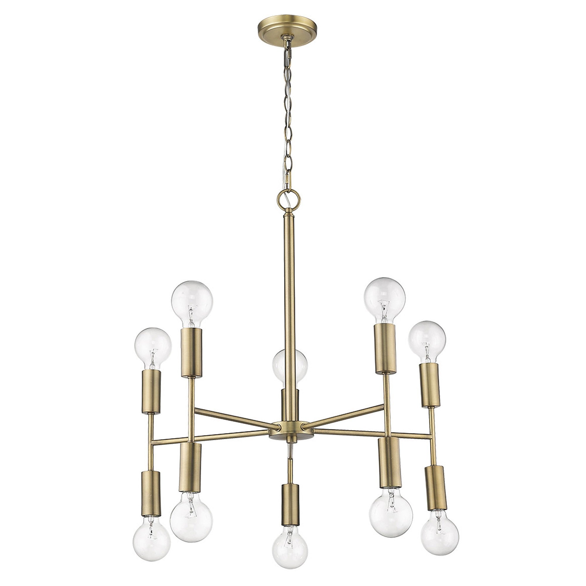 Brass Candle Style Ten Light Metal Dimmable Chandelier