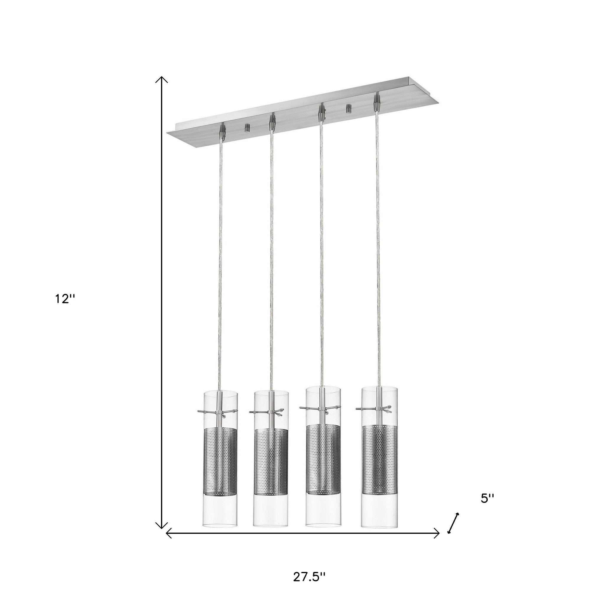 Scope 4-Light Brushed Nickel Pendant Double Glass and Mesh Shades