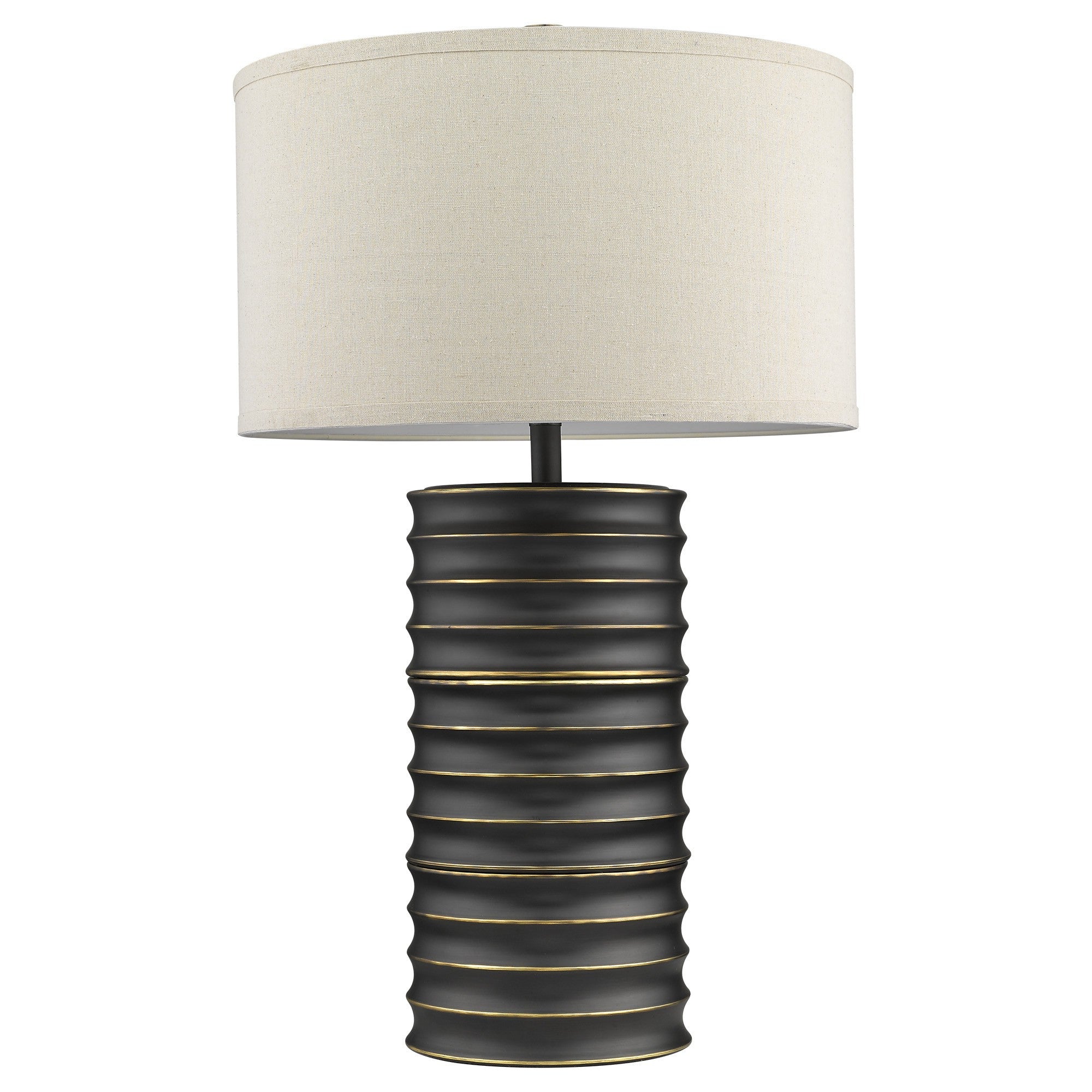29" Black Ceramic Column Table Lamp With Off White Drum Shade