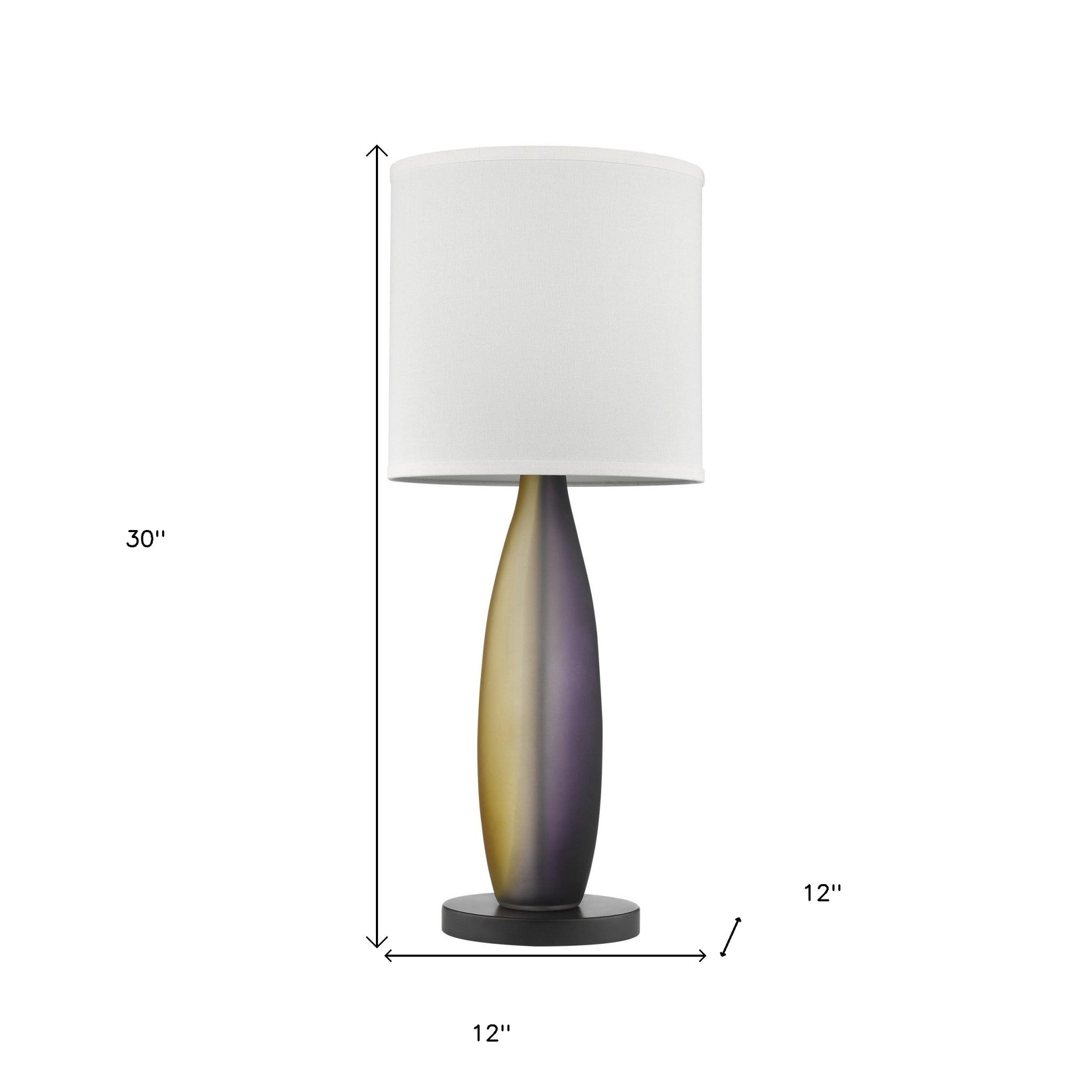 30" Ebony Lacquer Solid Wood Standard Table Lamp With White Shade