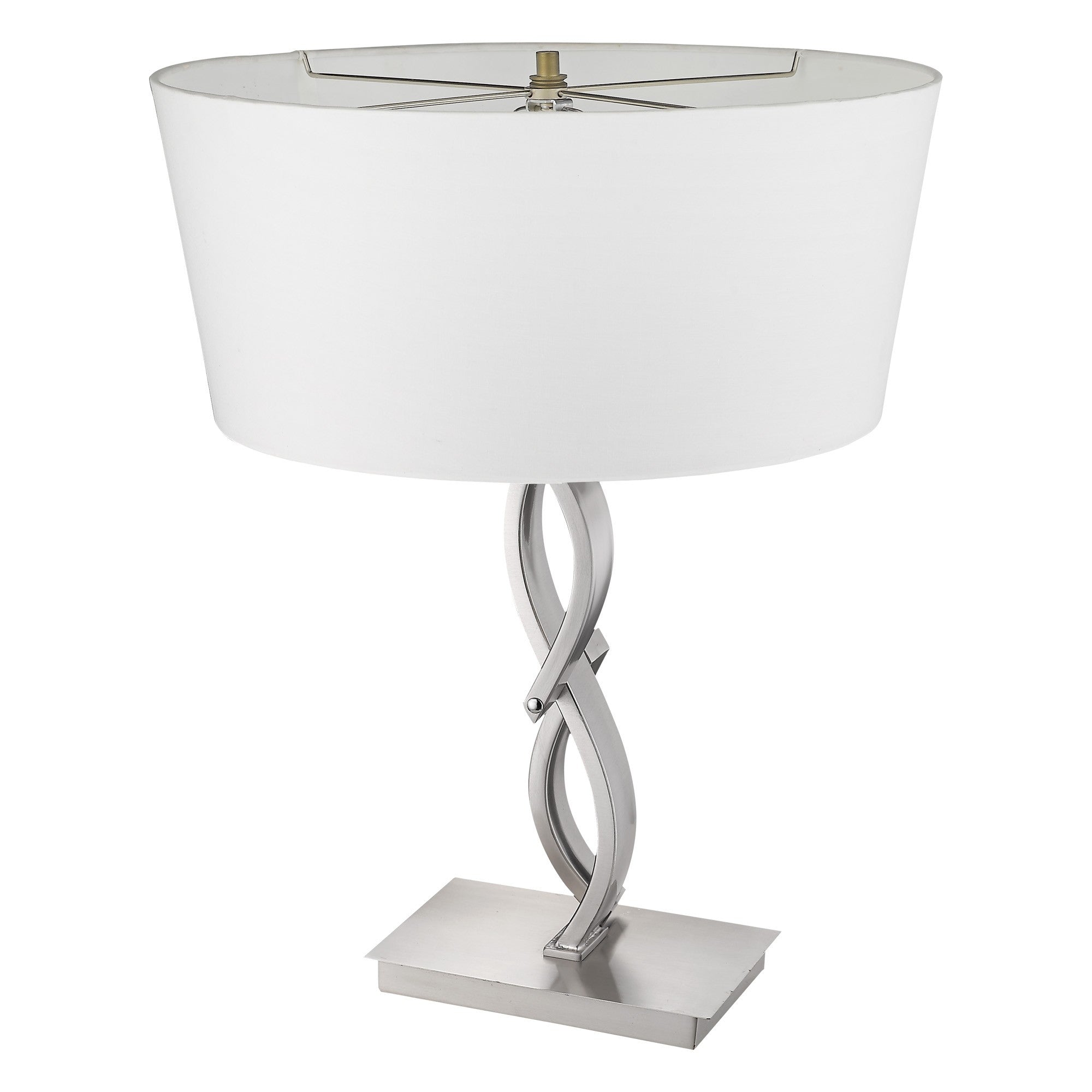 25" Nickel Metal Novelty Buffet Lamp With White Empire Shade