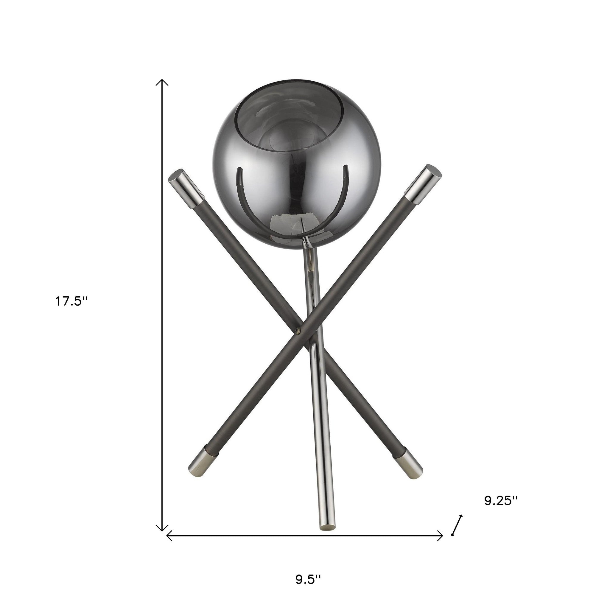 18" Silver Metal Globe Table Lamp With Black Globe Shade