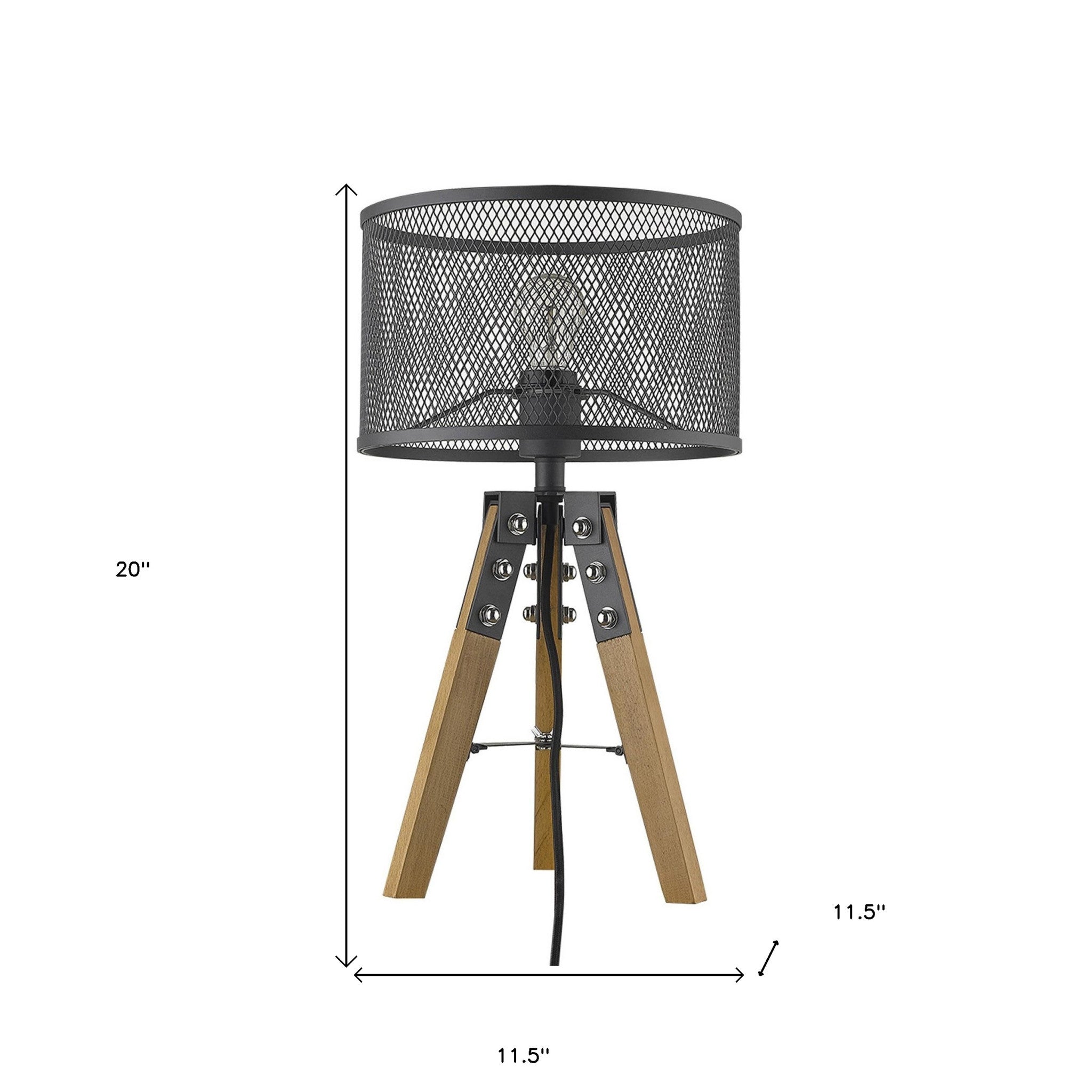 20" Brown Metal Column Table Lamp With Black Drum Shade