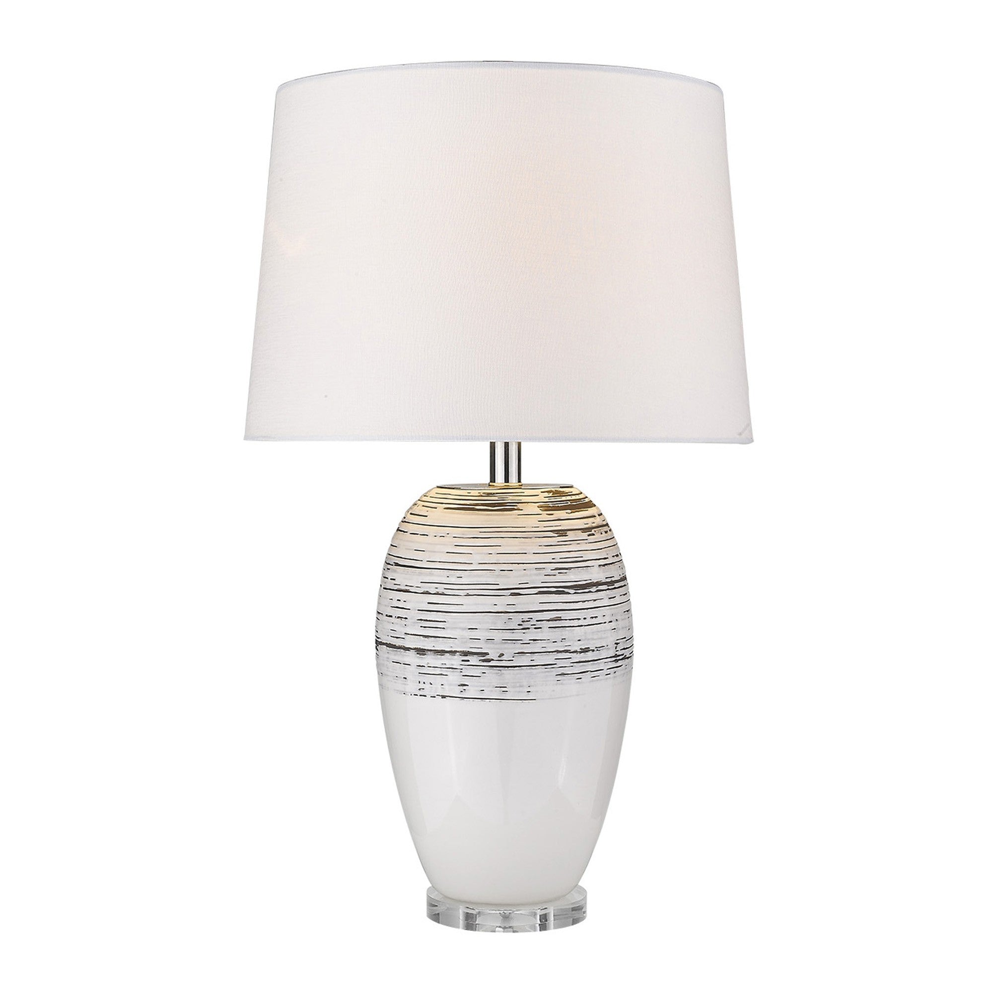 27" Clear Ceramic Table Lamp With White Empire Shade