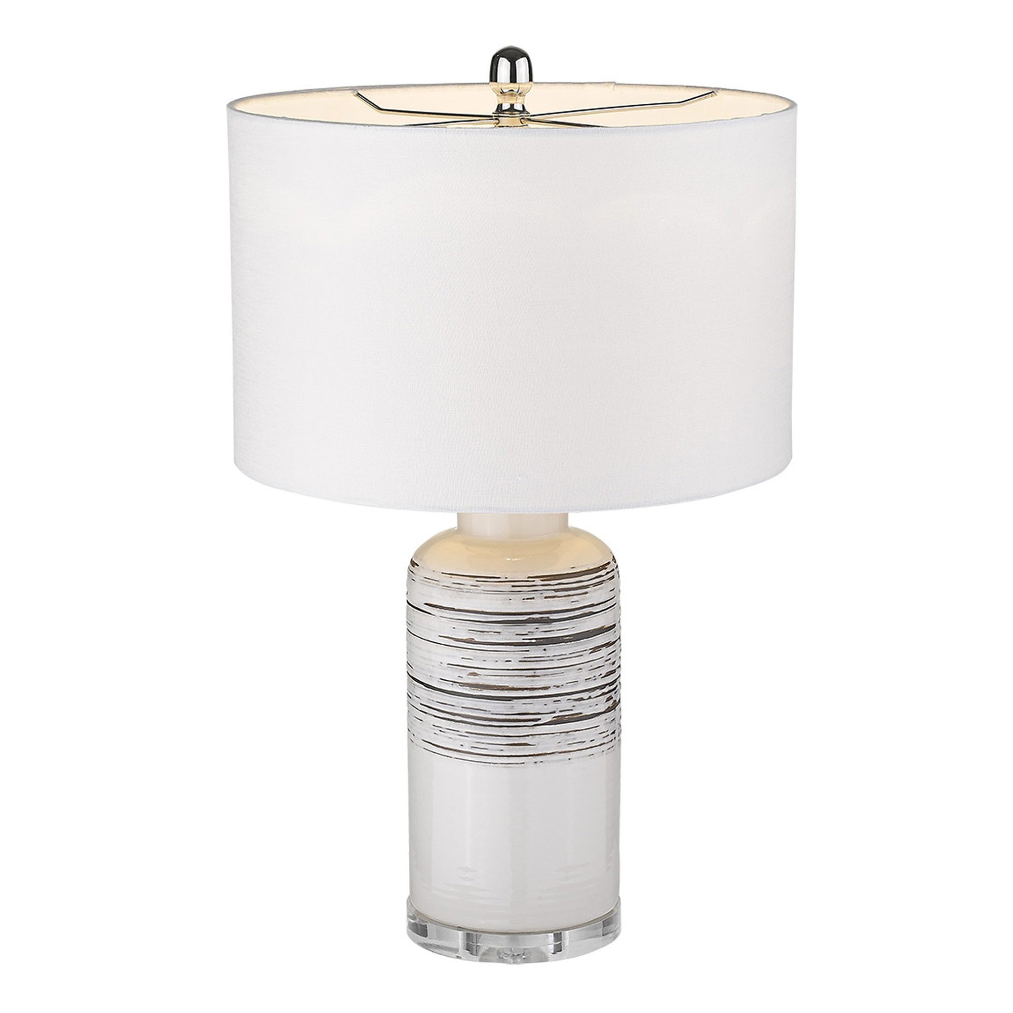 25" Clear Ceramic Column Table Lamp With White Drum Shade