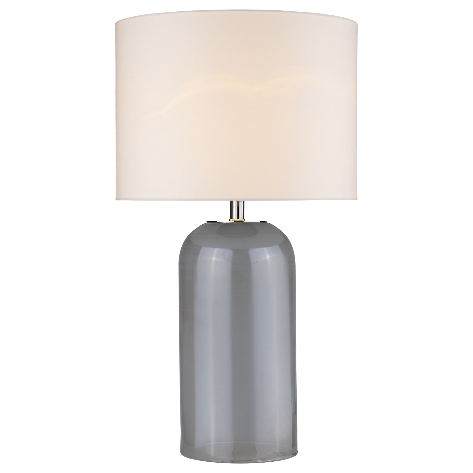 30" Gray Glass Column Table Lamp With White Drum Shade