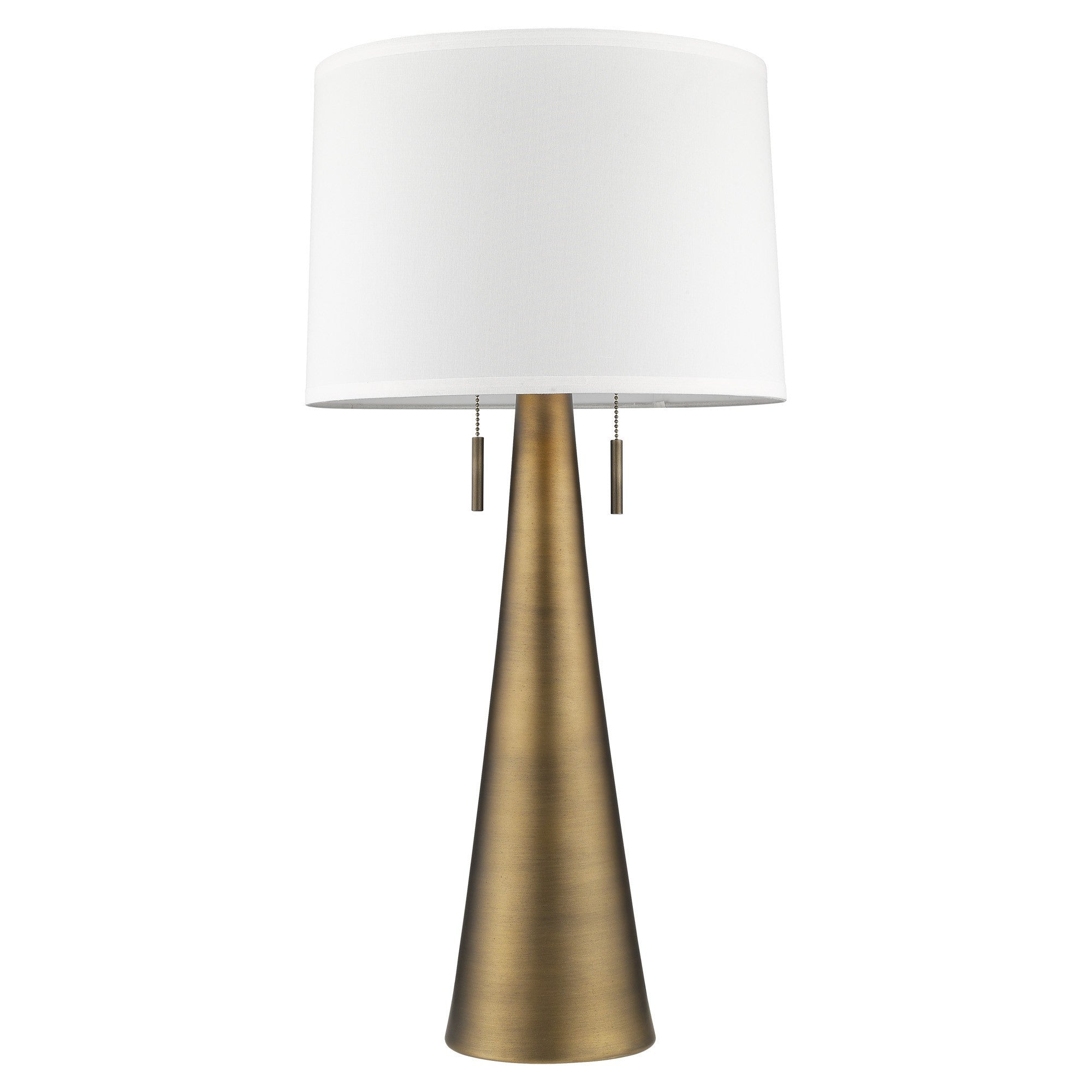 34" Brass Metal Two Light Table Lamp With White Empire Shade
