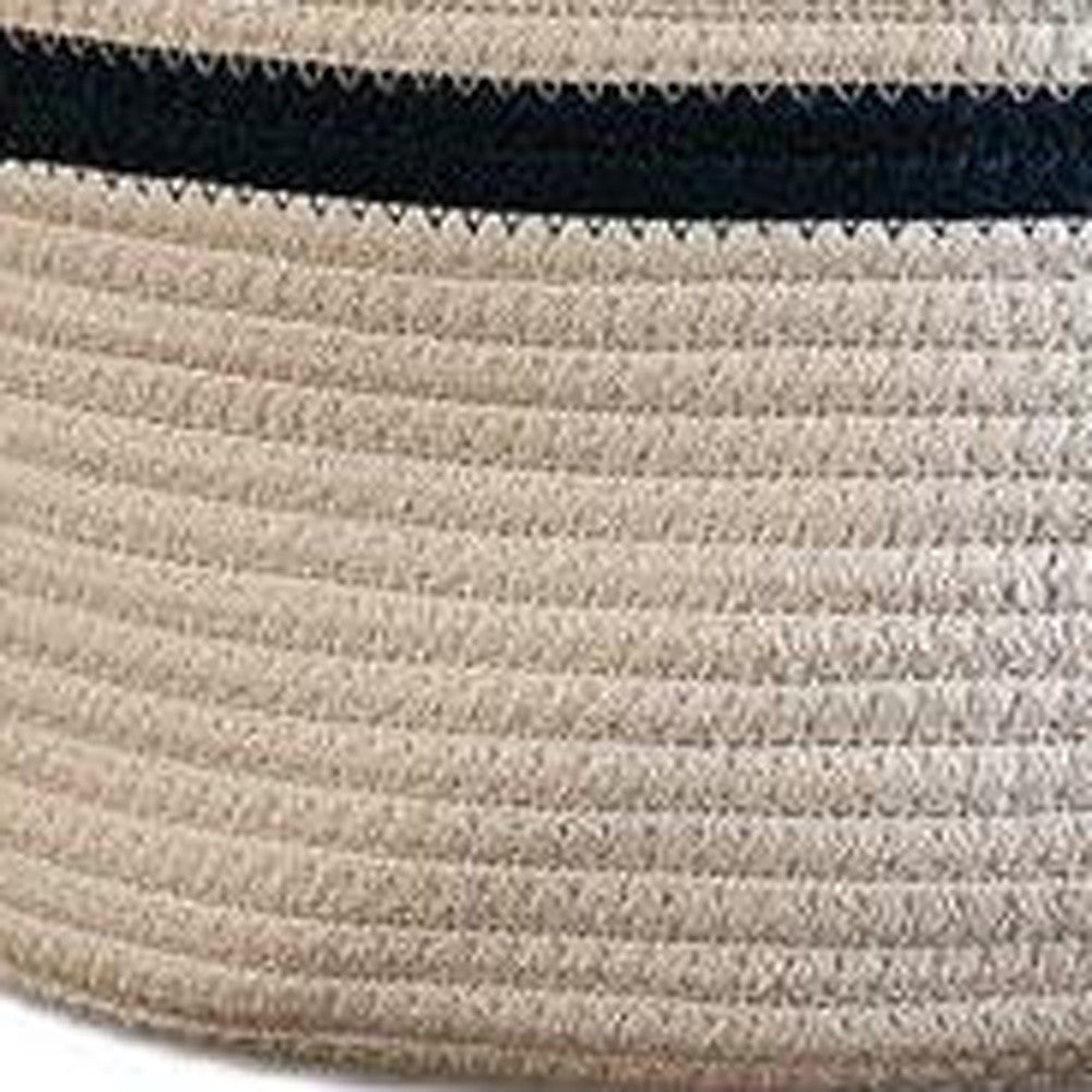 19" Ivory and Navy Stripe Cotton Woven Rope Basket