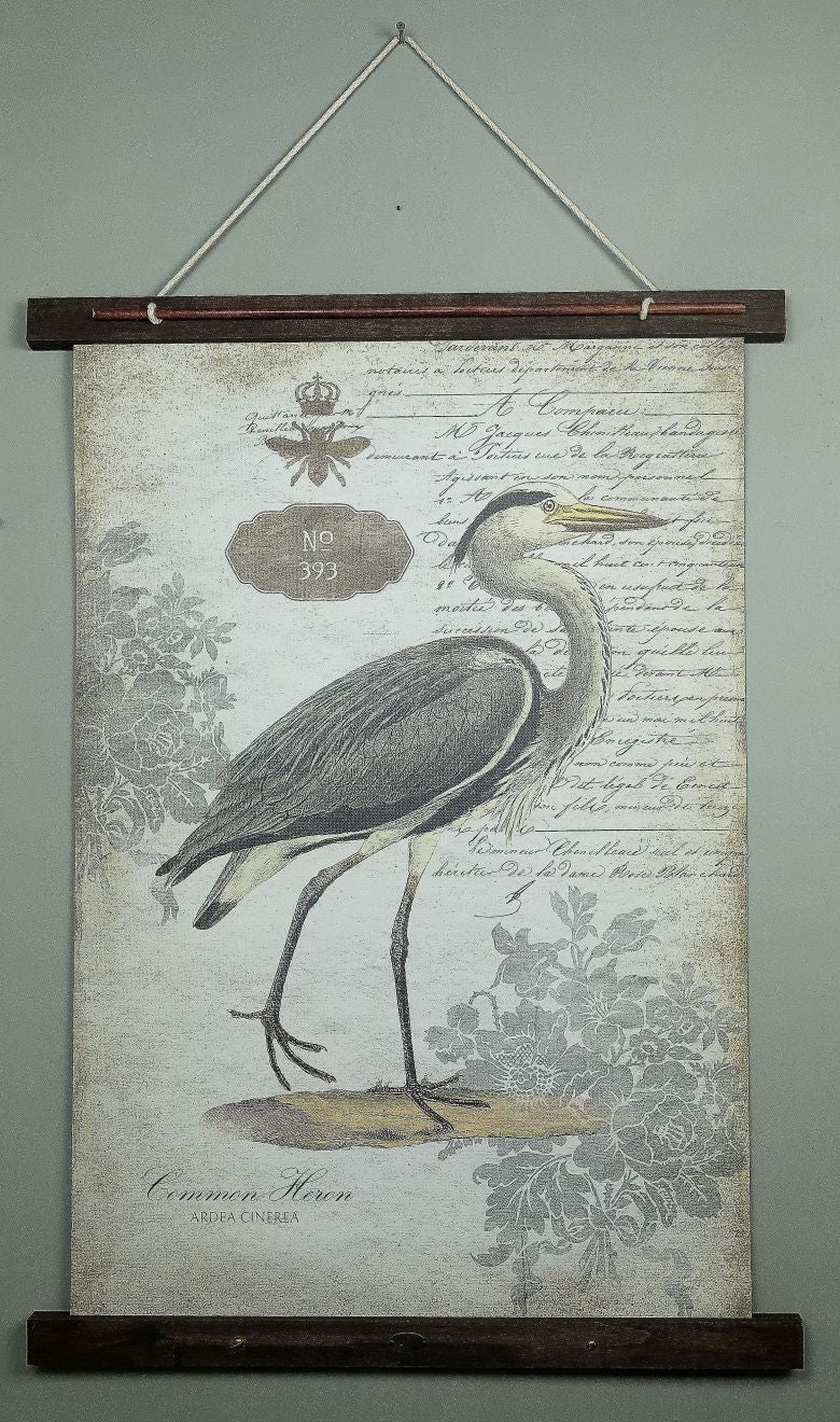 Grey Vintage Heron Large Tapestry Wall Décor