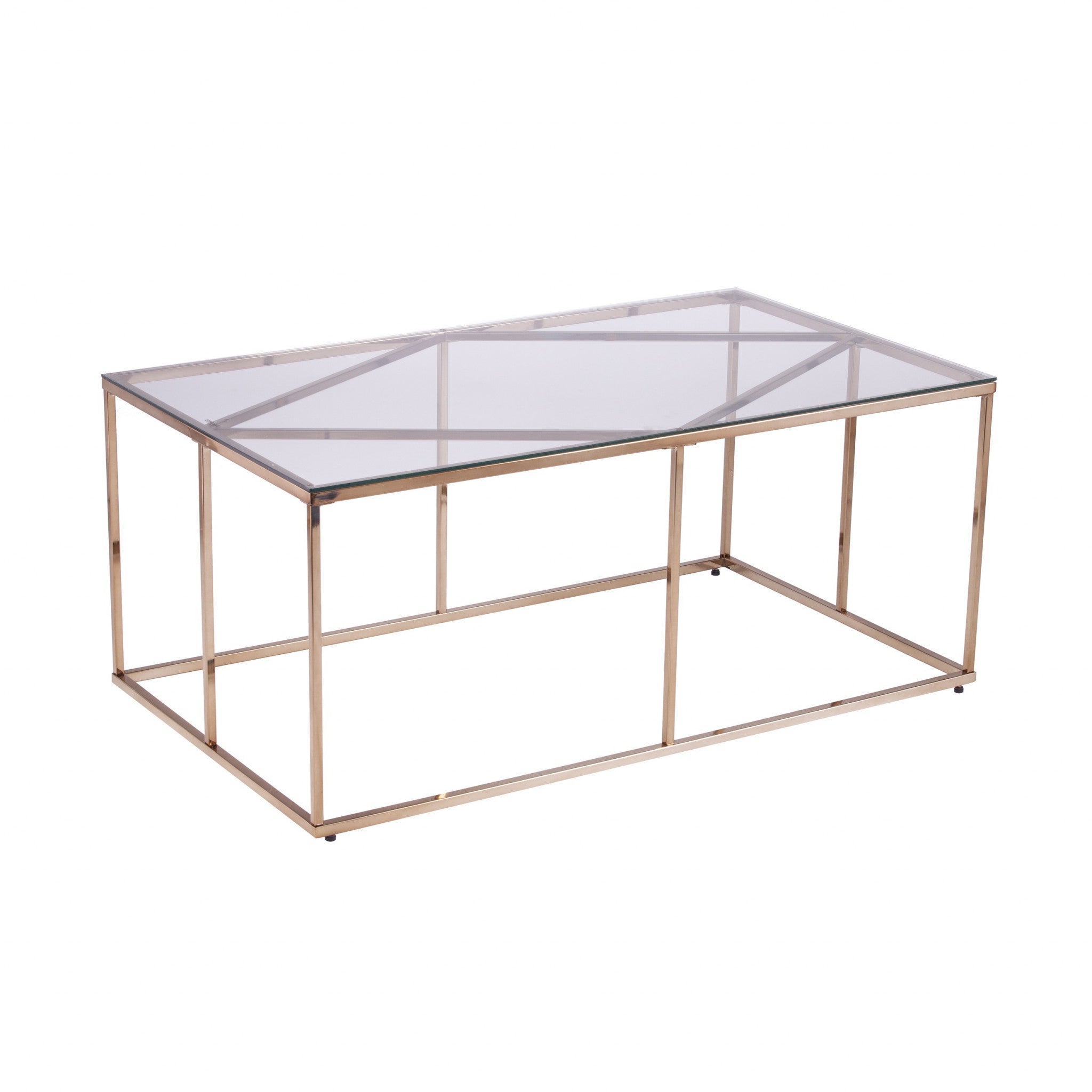 42" Champagne Glass And Metal Geometric Coffee Table