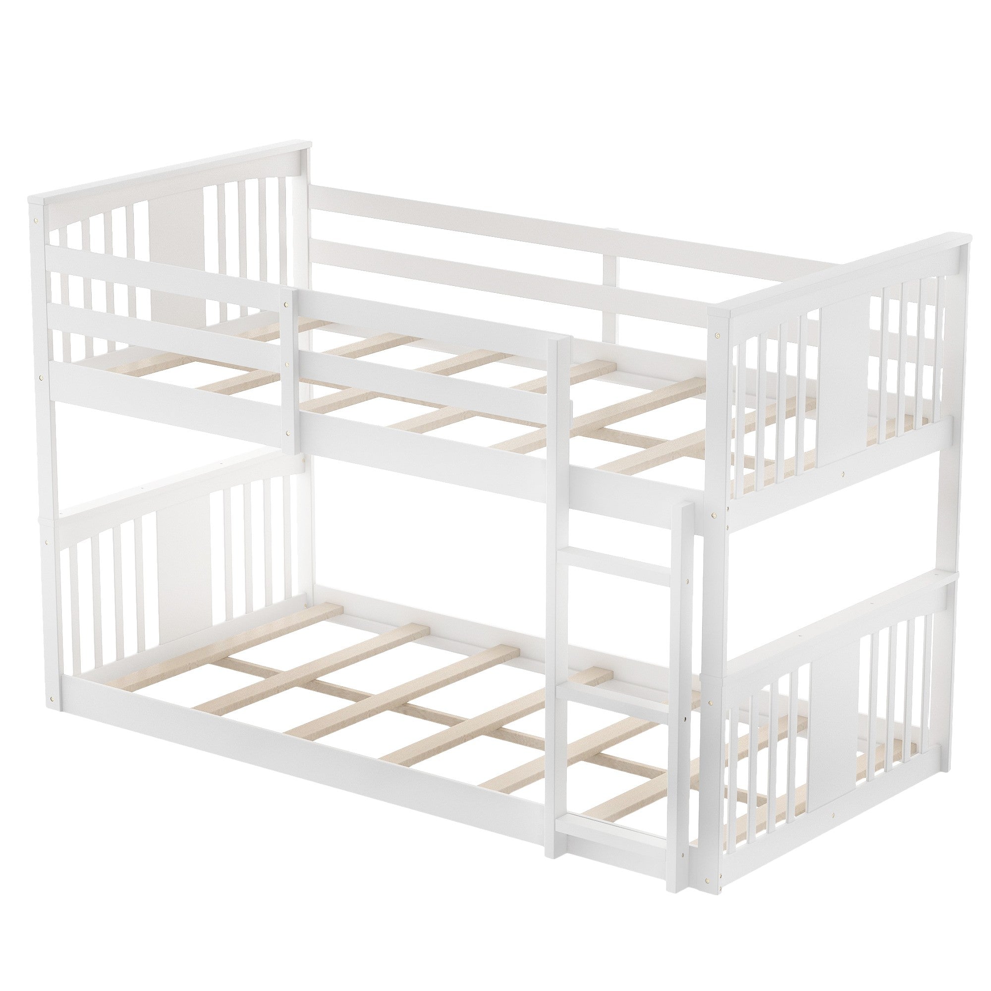 White Classic Twin Over Twin Bunk Bed with Ladder