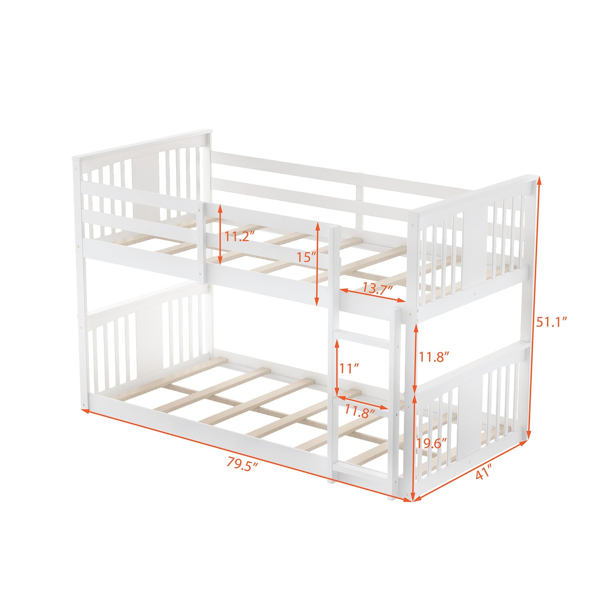 White Classic Twin Over Twin Bunk Bed with Ladder