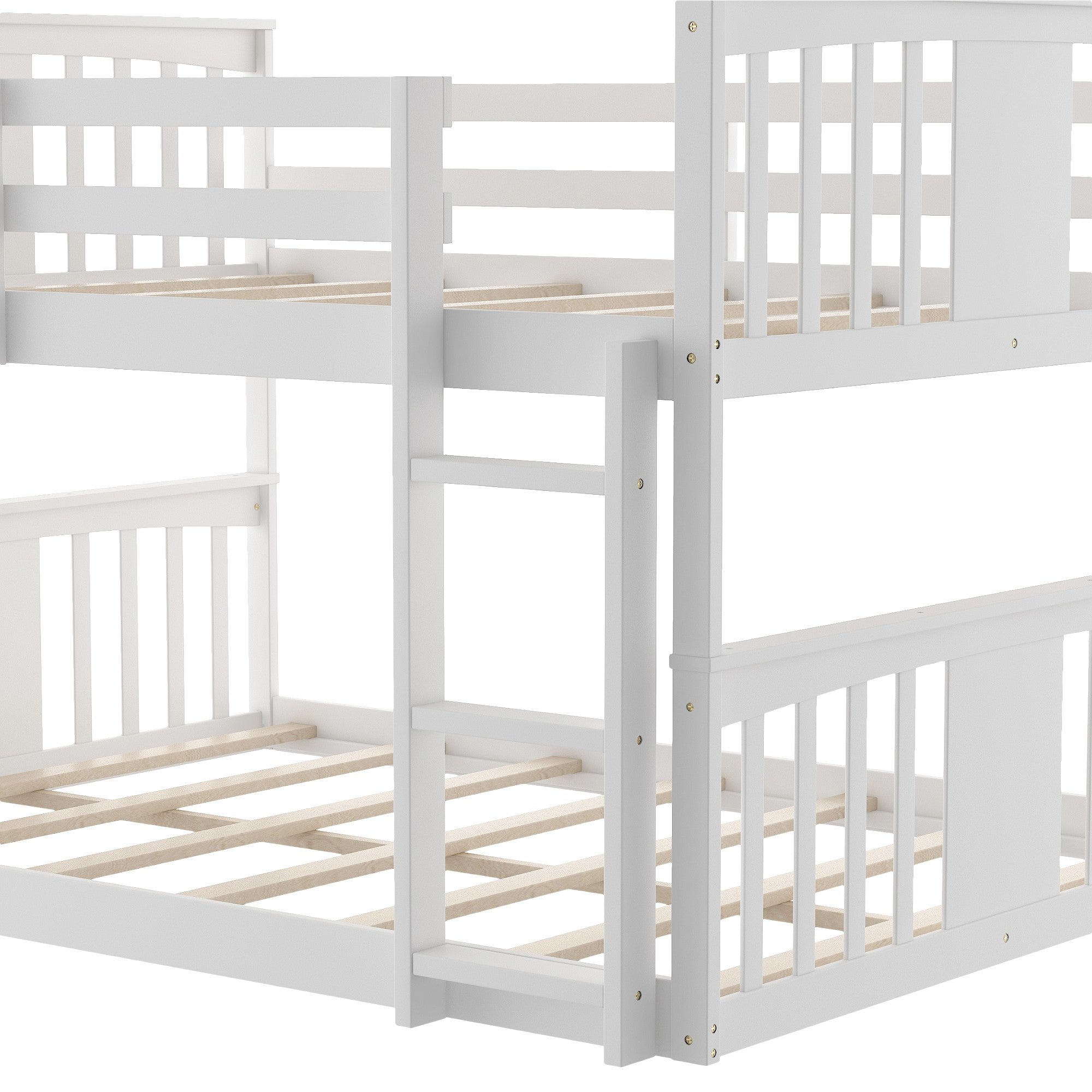 White Classic Twin Over Twin Bunk Bed with Ladder