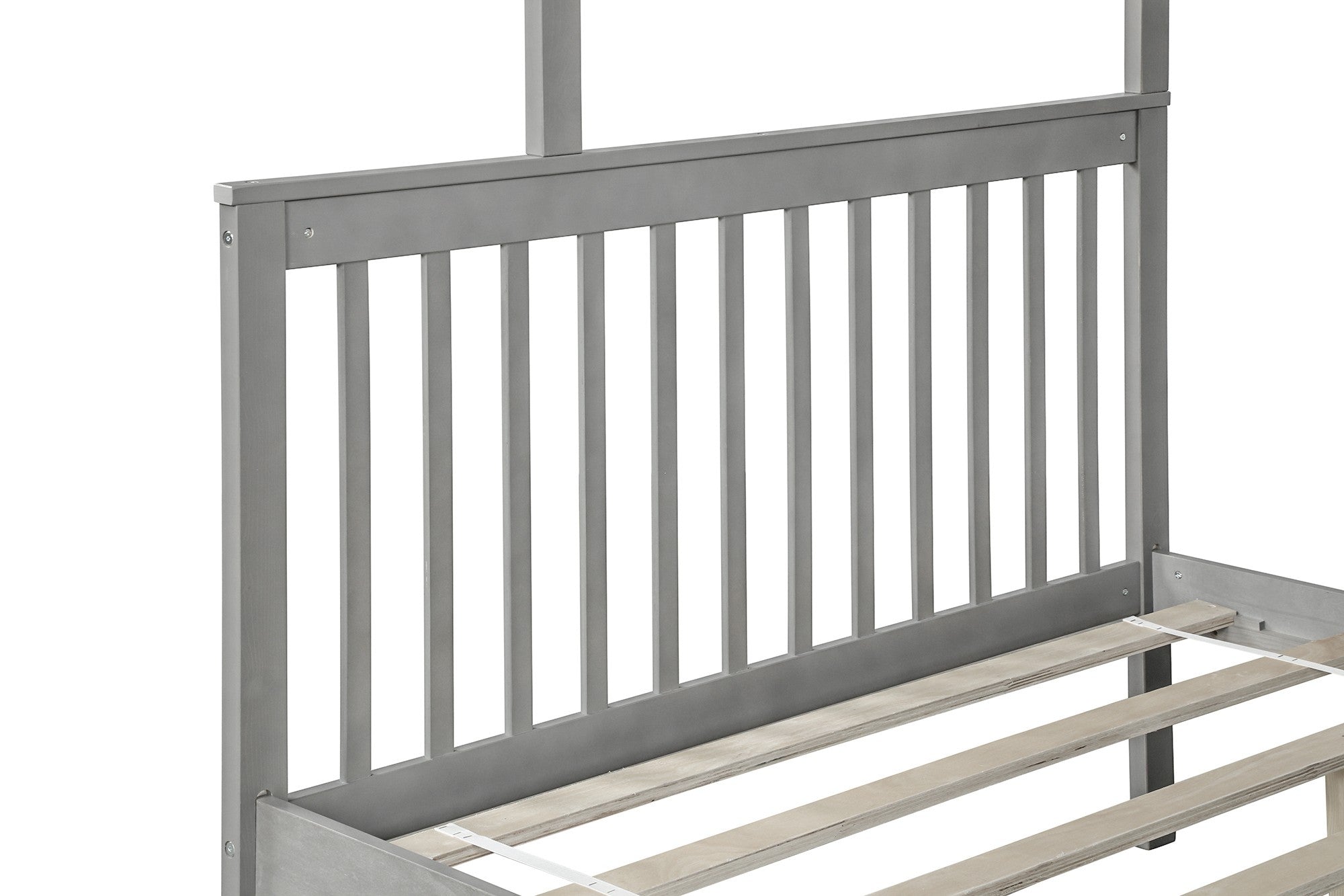 Gray Twin Over Full Farmhouse Style Bunk Bed with Staircase