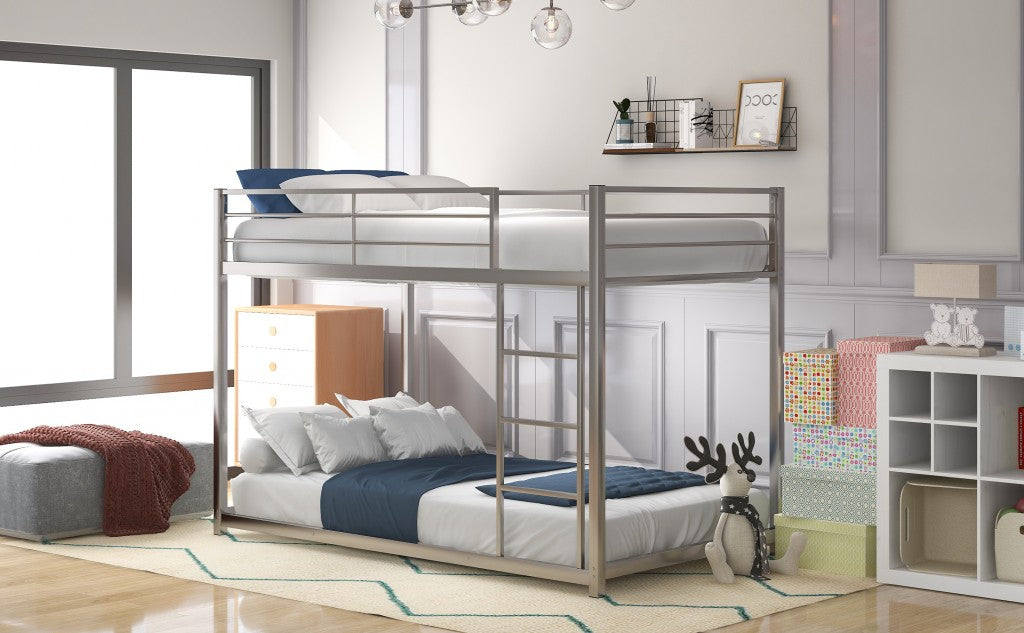 Silver Twin Over Twin Metal Low Bunk Bed