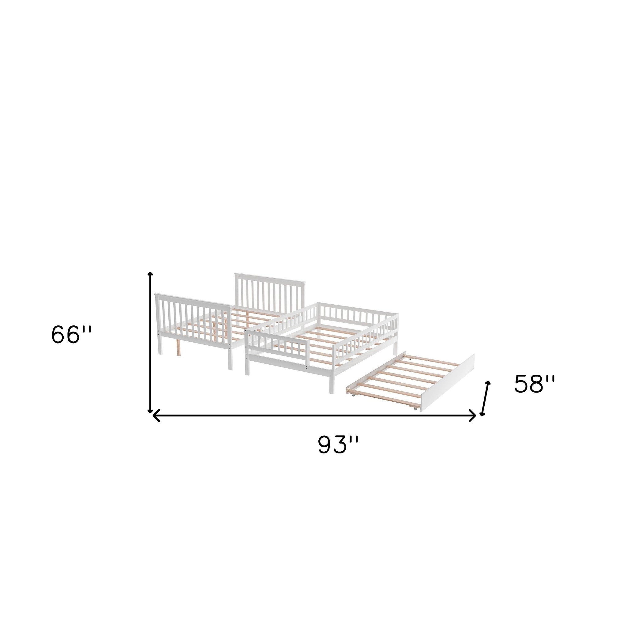 White Full Over Full Farmhouse Style Bunk Bed with Trundle and Staircase