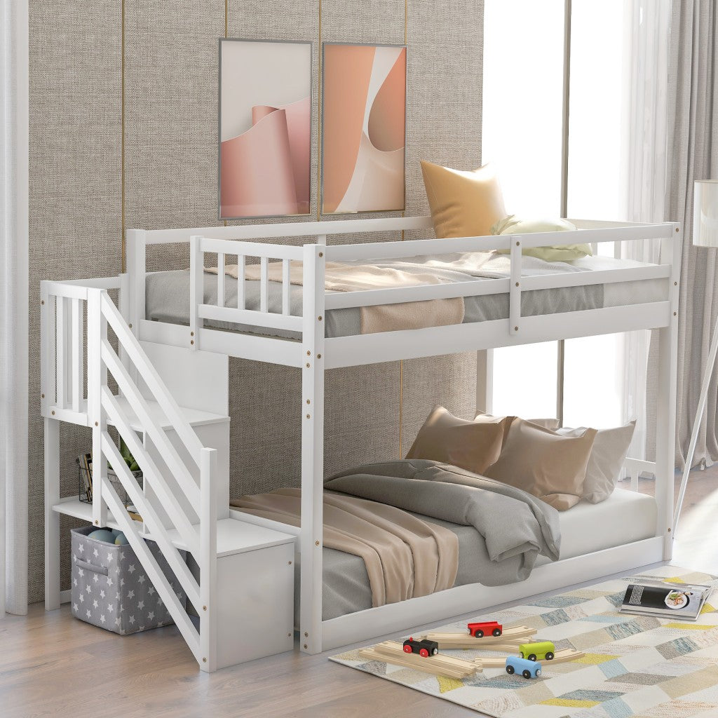 White Twin Over Twin Staircase Bunk Bed