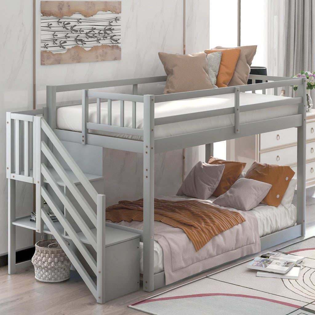 Gray Twin Over Twin Staircase Bunk Bed