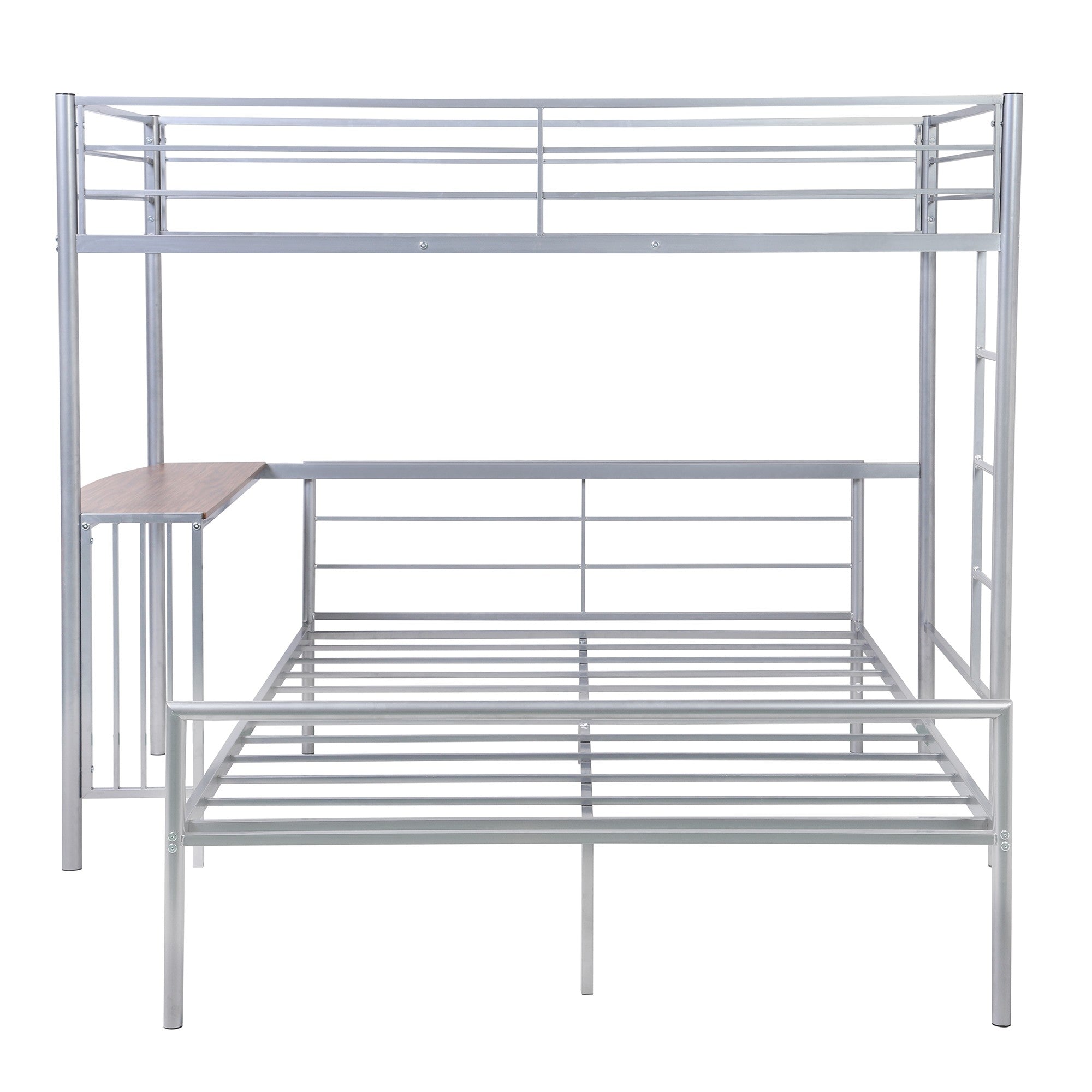 Silver Twin Over Full Size Metal Bunk Bed with Desk