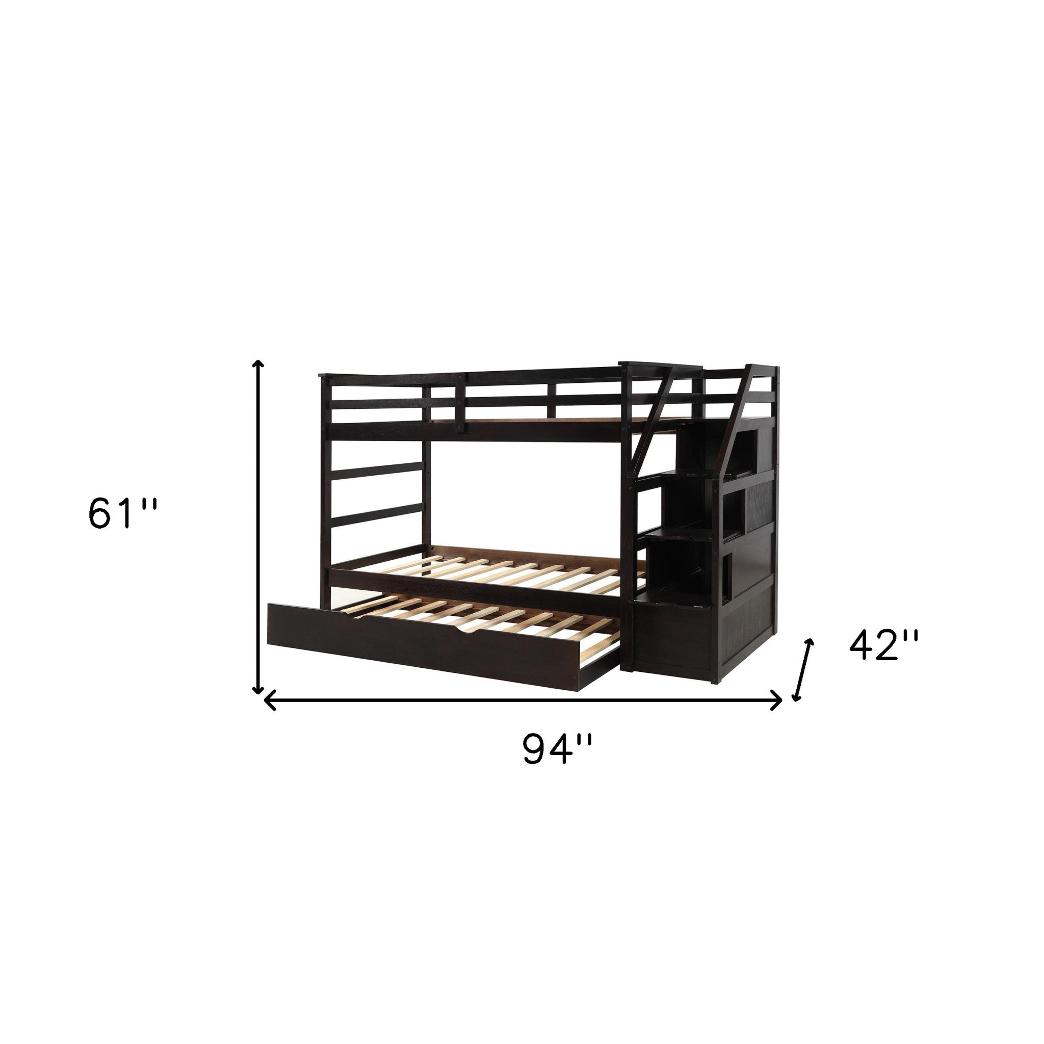 Brown Twin Over Twin Bunk Bed with Trundle