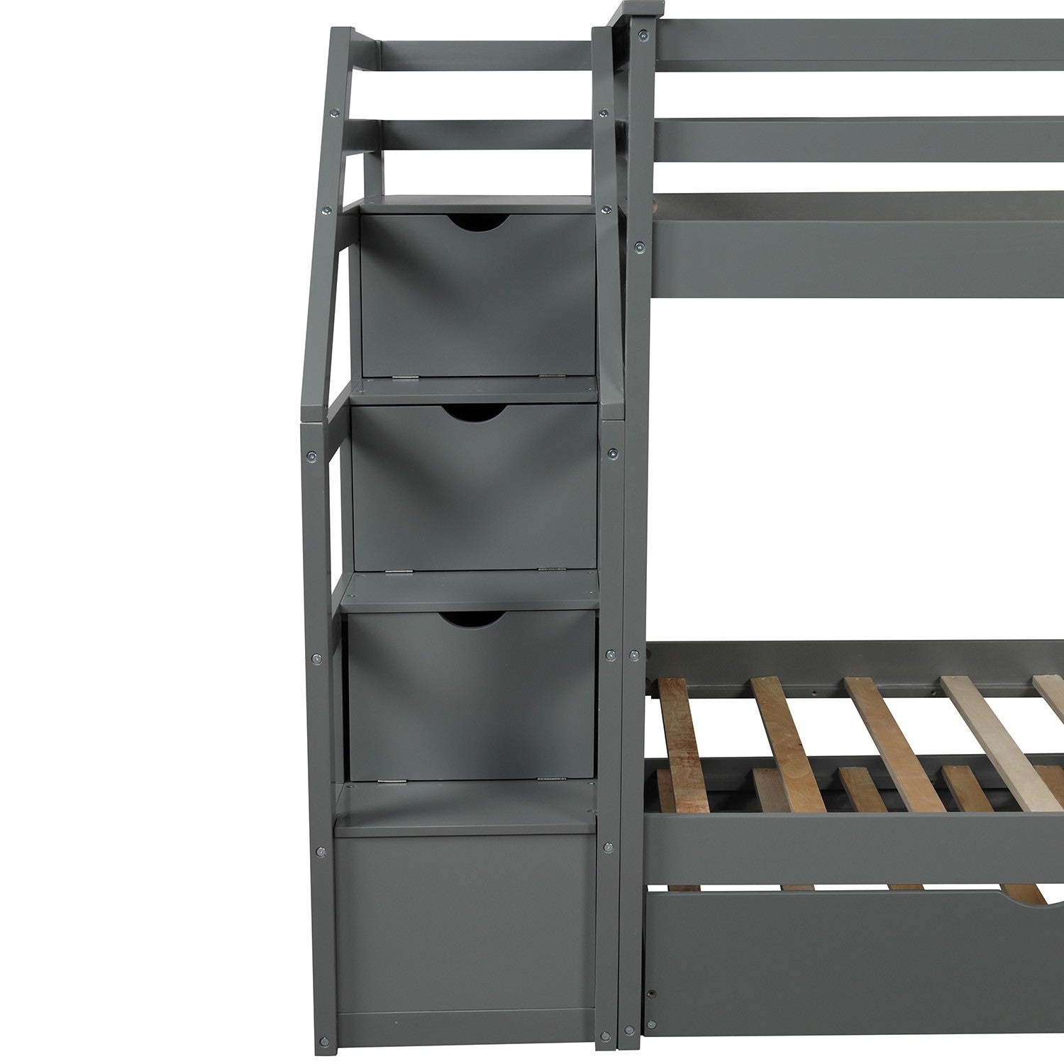 Gray Twin Over Twin Bunk Bed with Trundle