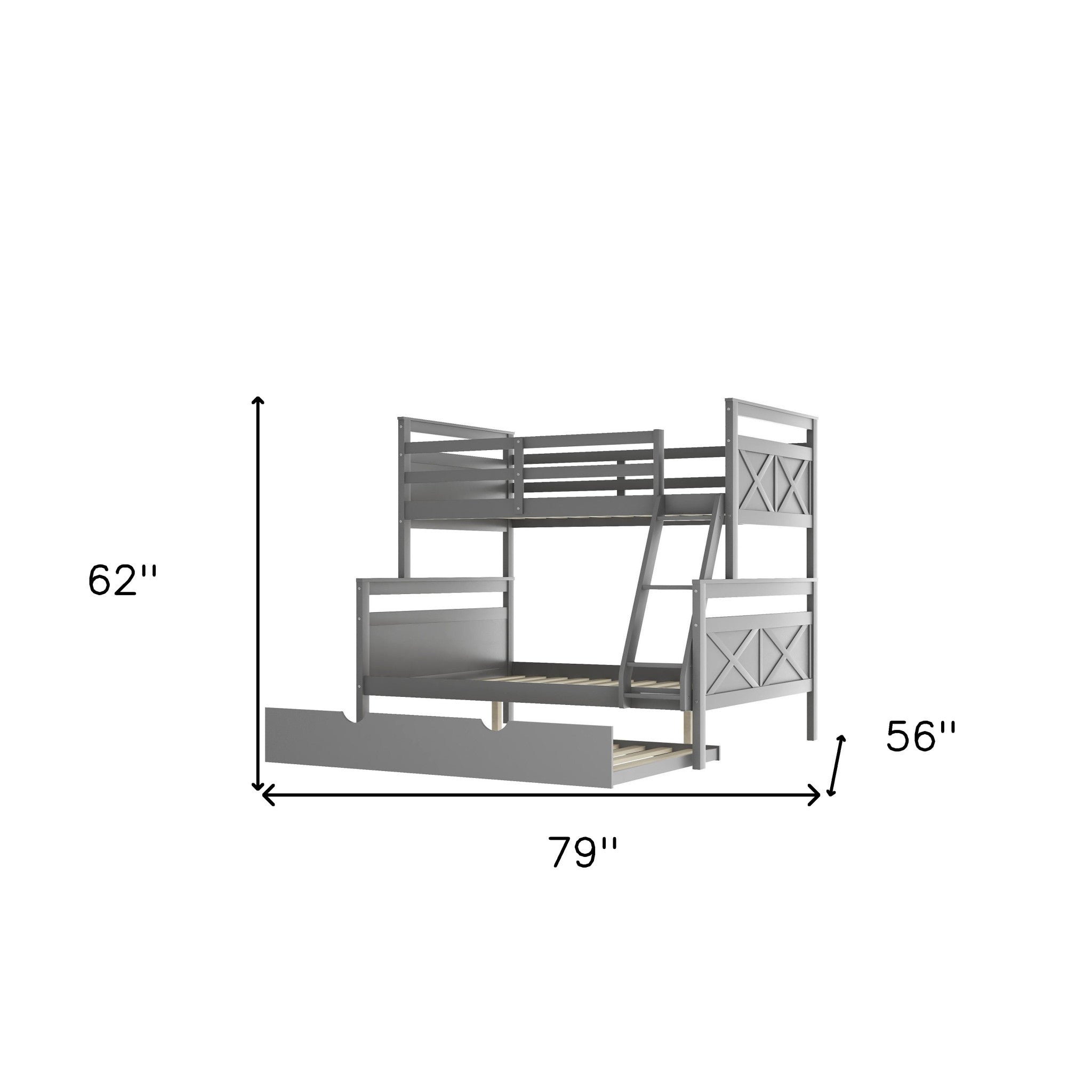 Gray Twin Over Full Size Bunk Bed with Trundle