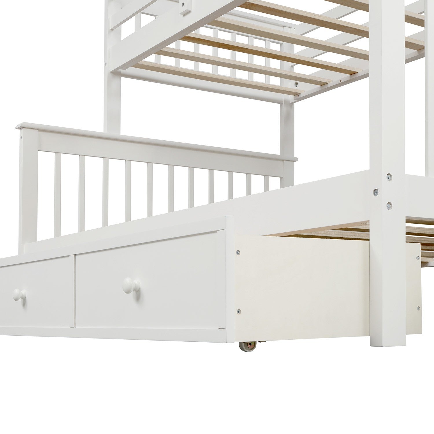 White Twin Over Full Contemporary Bunk Bed With Stairs And Shelves