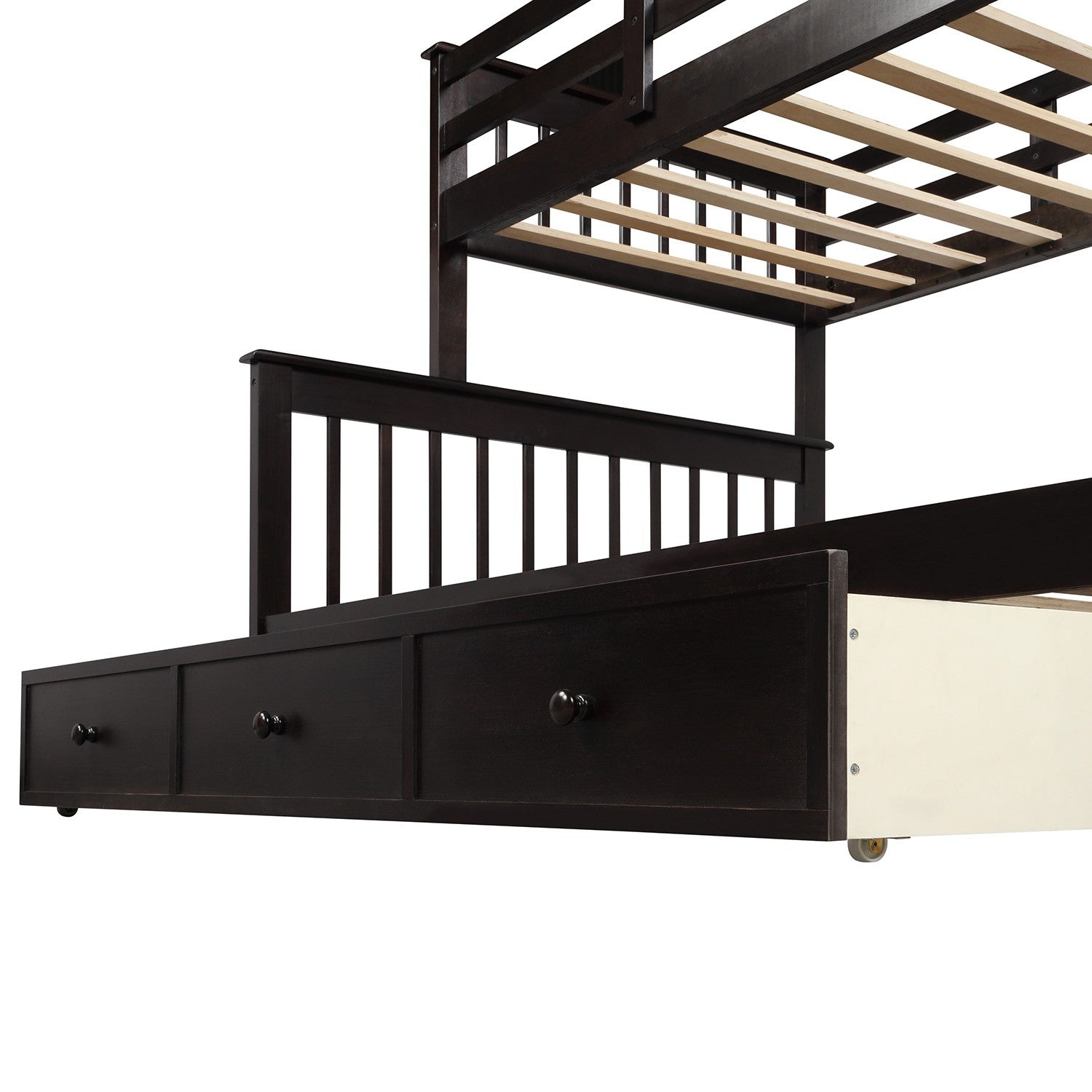 Espresso Twin Over Full Contemporary Bunk Bed With Stairs And Shelves