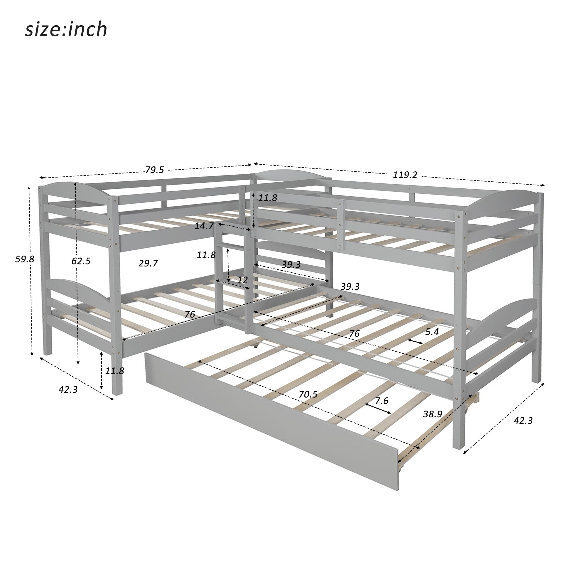 Gray Twin Contemporary Manufactured Wood and Solid Wood Bunk Bed