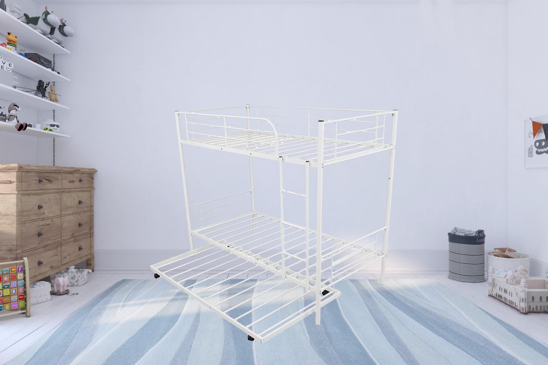 White Twin over Twin Traditional Steel Bunk Bed