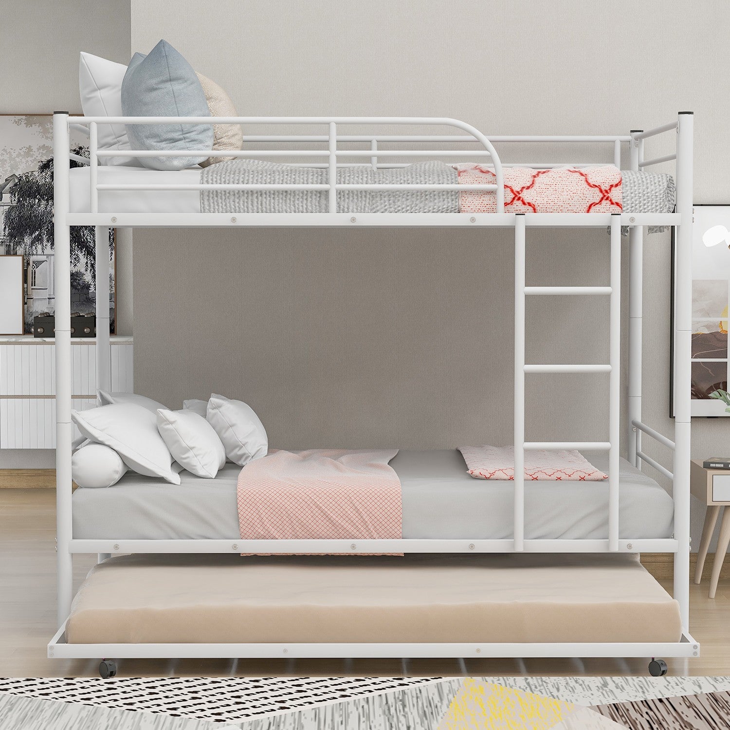 White Twin over Twin Traditional Steel Bunk Bed