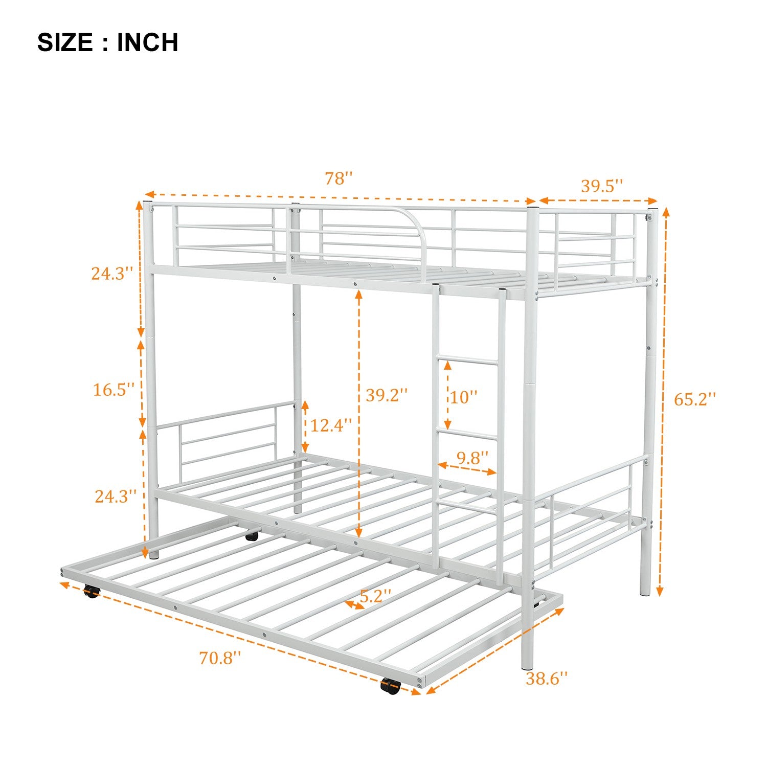 White Twin over Twin Traditional Steel Bunk Bed