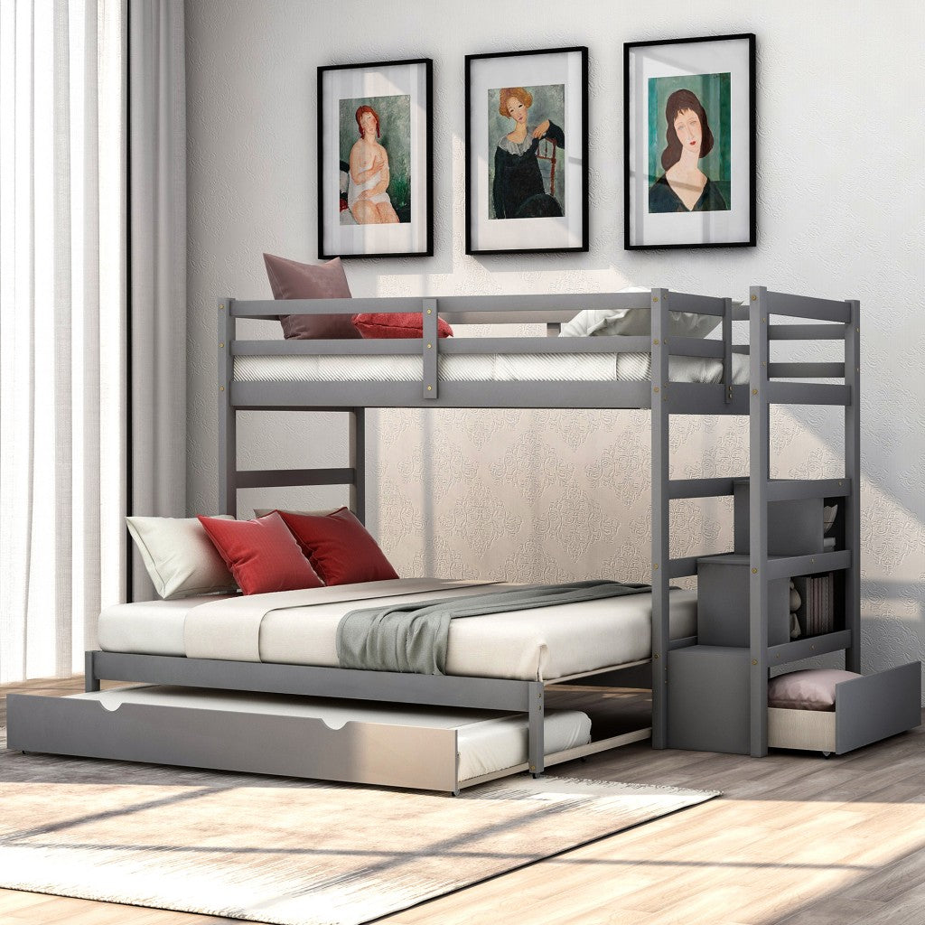 Gray Twin Over Twin Contemporary Bunk Bed With Stairs