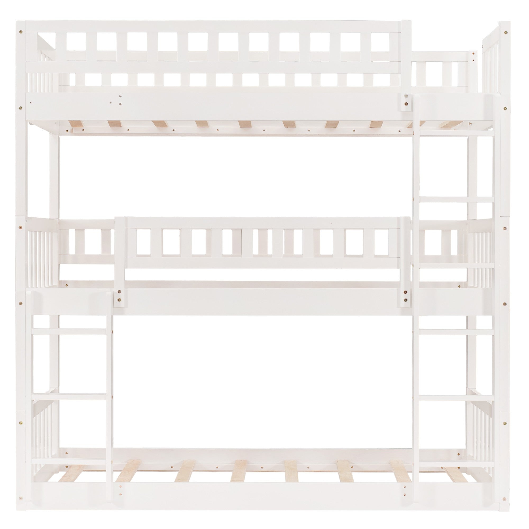 White Twin over Twin over Twin Contemporary Manufactured Wood and Solid Wood Bunk Bed