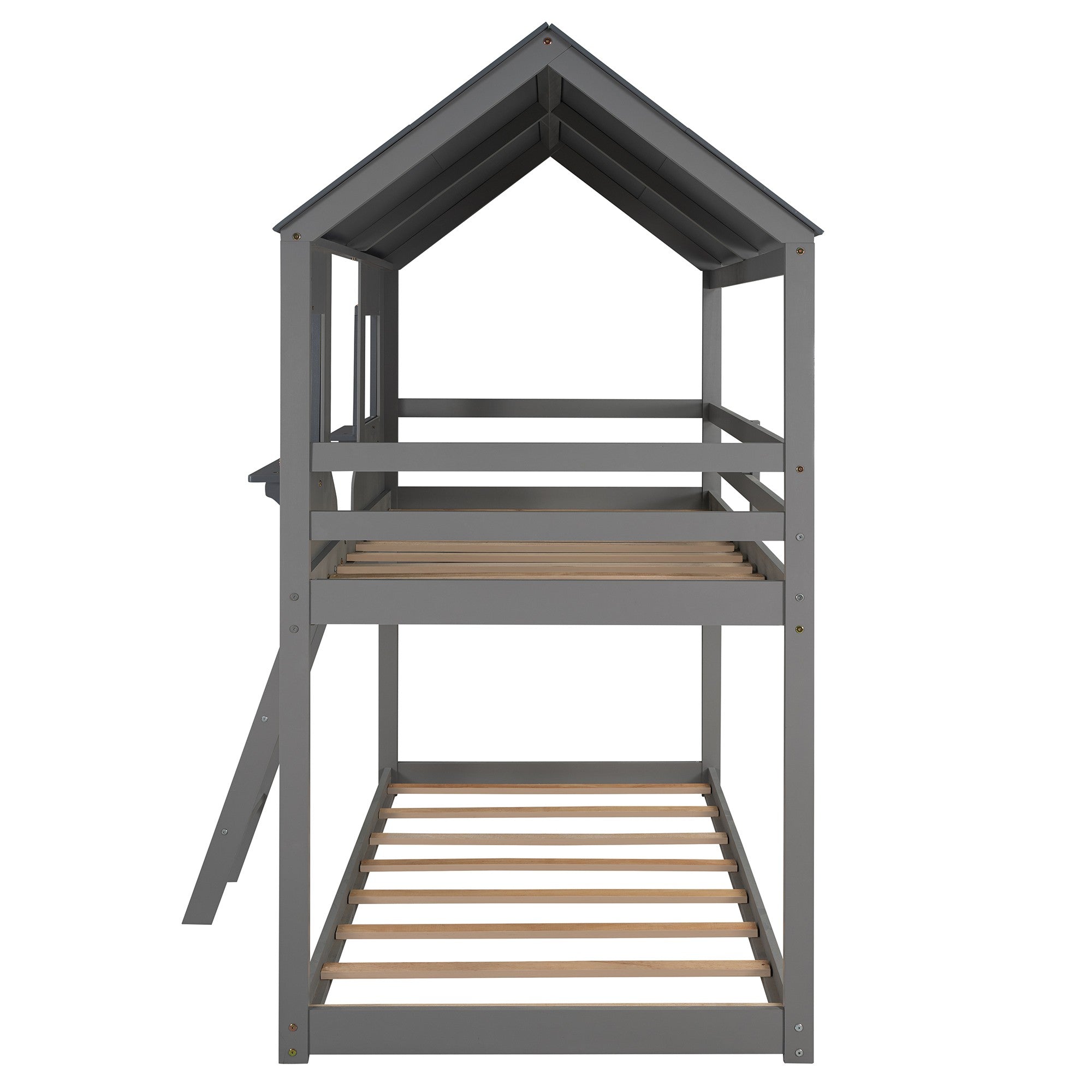 Gray Twin over Twin Contemporary Manufactured Wood and Solid Wood Bunk Bed