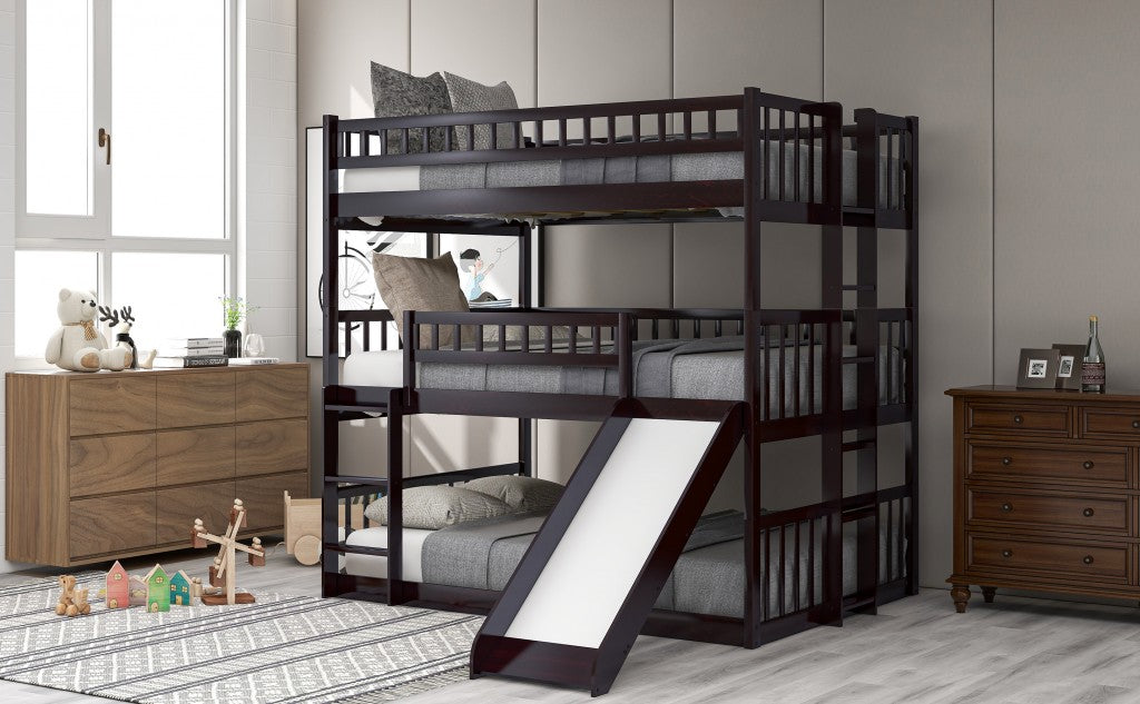 Espresso Full Over Full Over Full Contemporary Bunk Bed With Slide