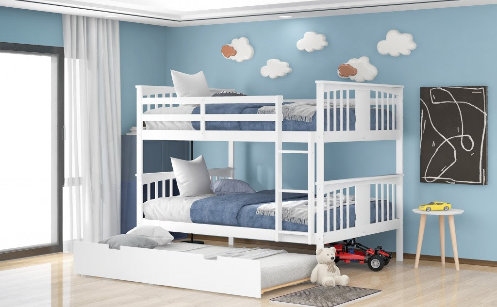 White Double Full Size Over Twin Trundle Bunk Bed