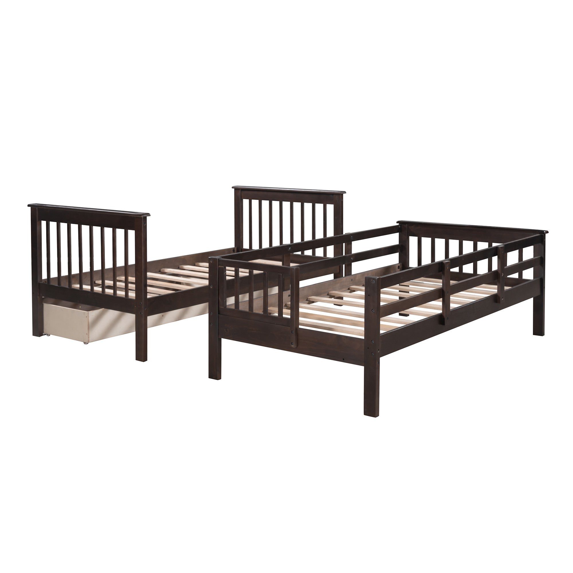 Espresso Twin Over Twin Bunk Bed with Stairway and Drawers