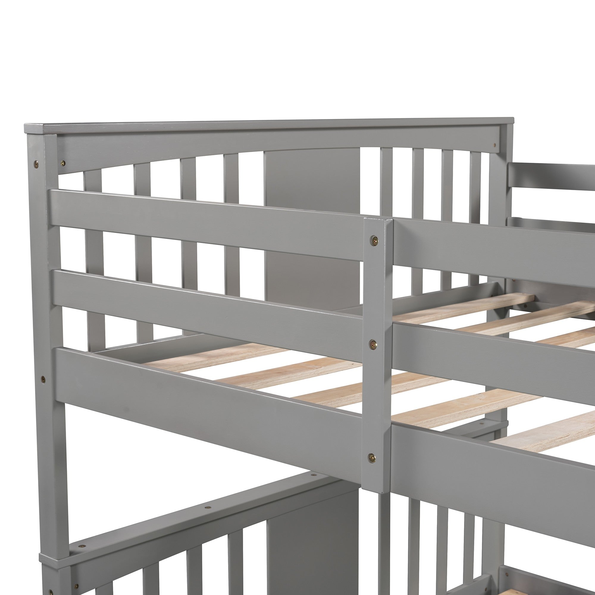 Modern Gray Full Over Full Bunk Bed with Two Drawers